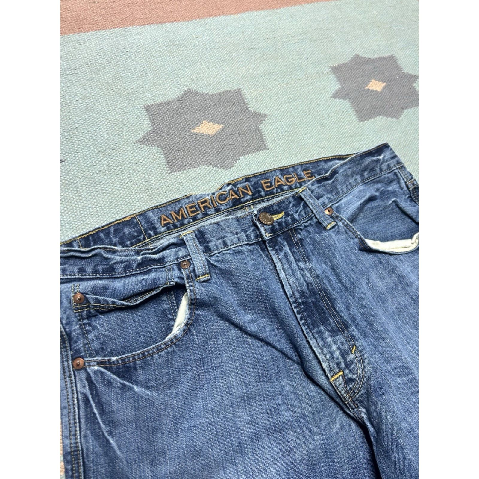 American Eagle Outfitters VINTAGE American Eagle Jeans Distressed Wide Leg Loose Fit Blue 36x29 Mens Denim Baggy 90s Straight"} Size US 36 / EU 52 - 7 Thumbnail