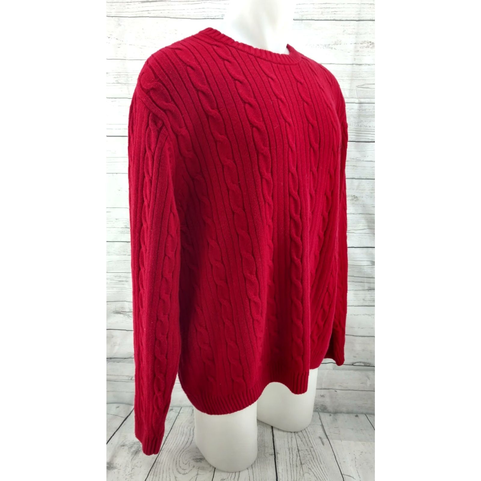 Ralph Lauren CHAPS RALPH LAUREN Men Holiday Red Cotton Cable Knit Crew Neck Sweater XL Size US XL / EU 56 / 4 - 3 Thumbnail