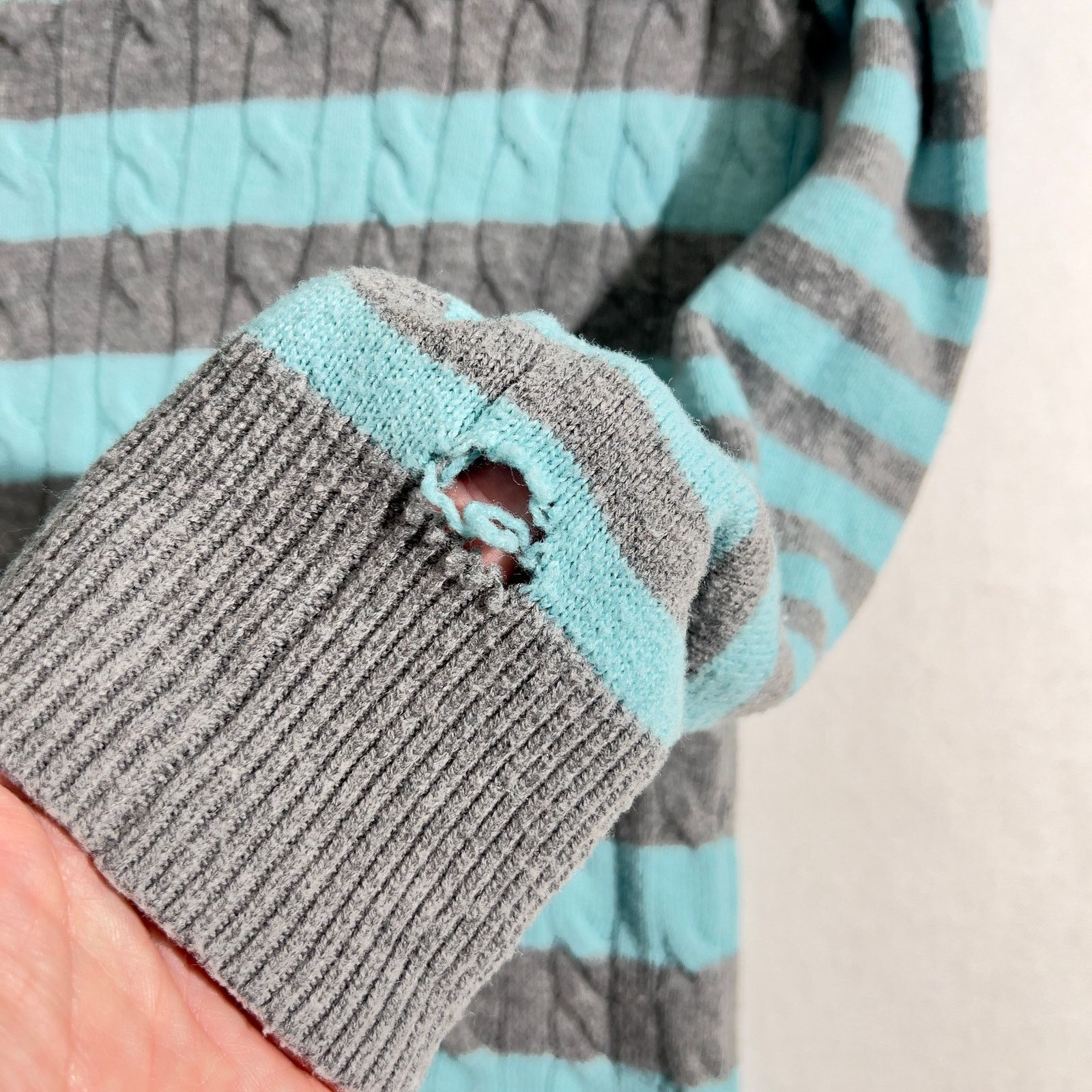 Robert Talbott Sweater Talbots Woman L 30% Lambswool Cable Teal Grey Stripe Size L / US 10 / IT 46 - 4 Thumbnail