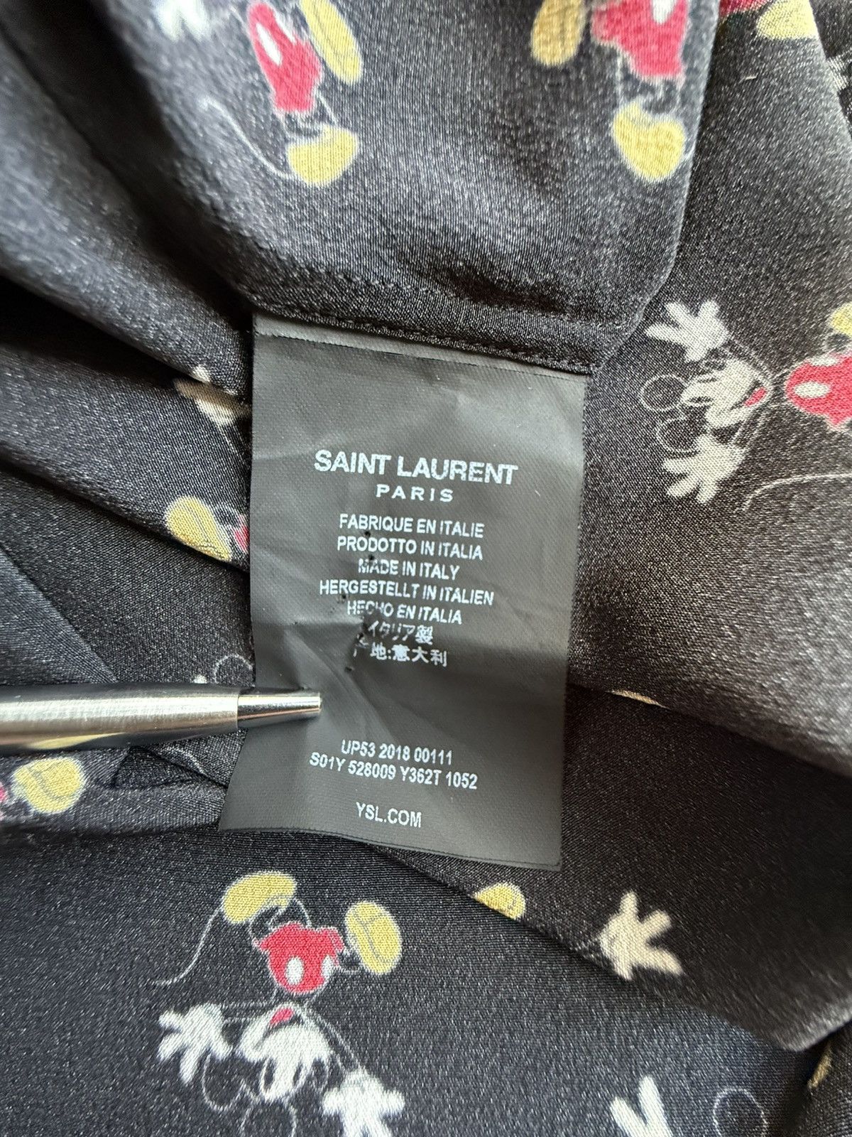 Saint Laurent Paris SS19 Saint Laurent Mickey Mouse silk black logo shirt 39 M Size US M / EU 48-50 / 2 - 23 Thumbnail