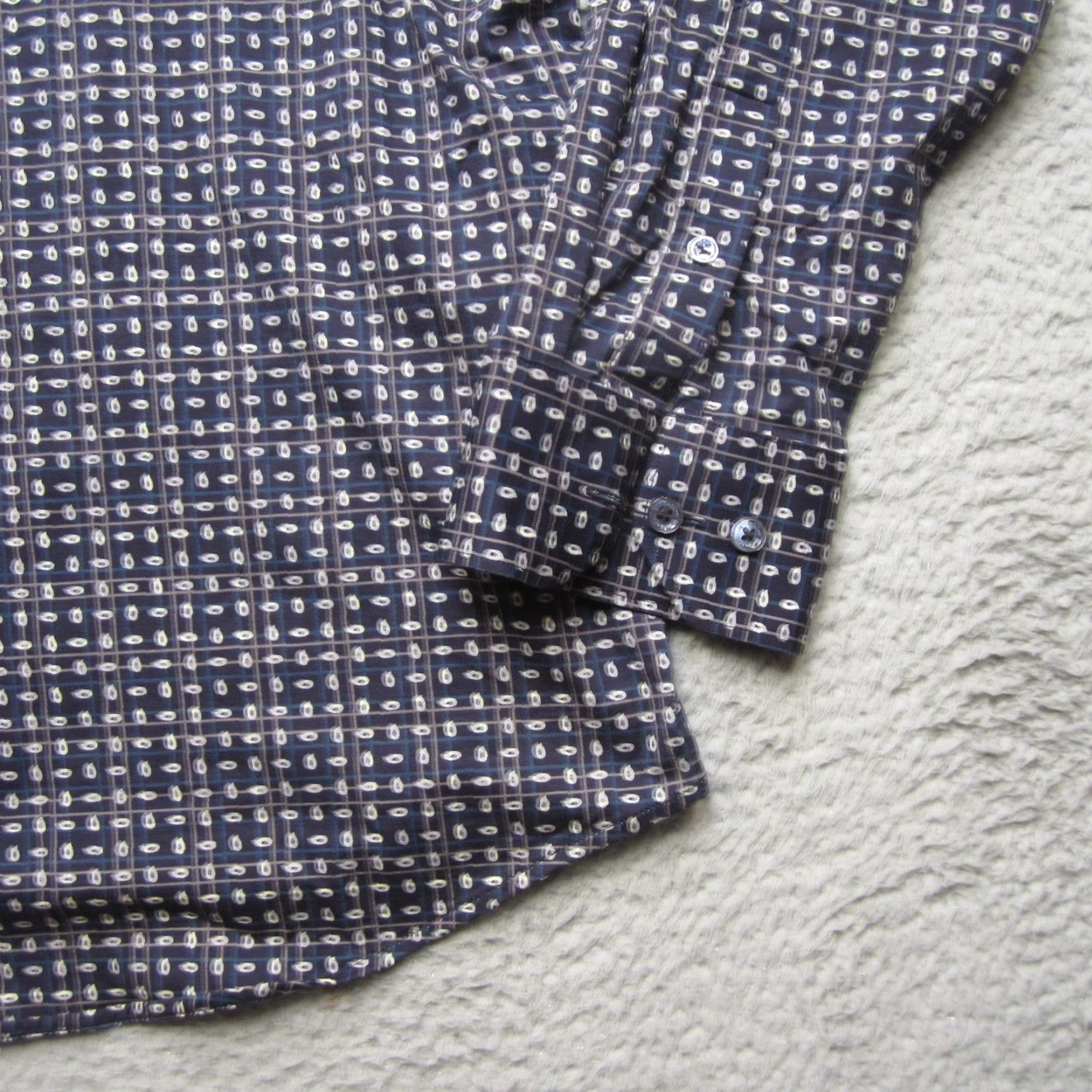 BUGATCHI Bugatchi Shirt Mens L Blue Geometric OoohCotton Tech Stretch Button Up Shirt Button-Up Long Sleeve Size US L / EU 52-54 / 3 - 3 Thumbnail