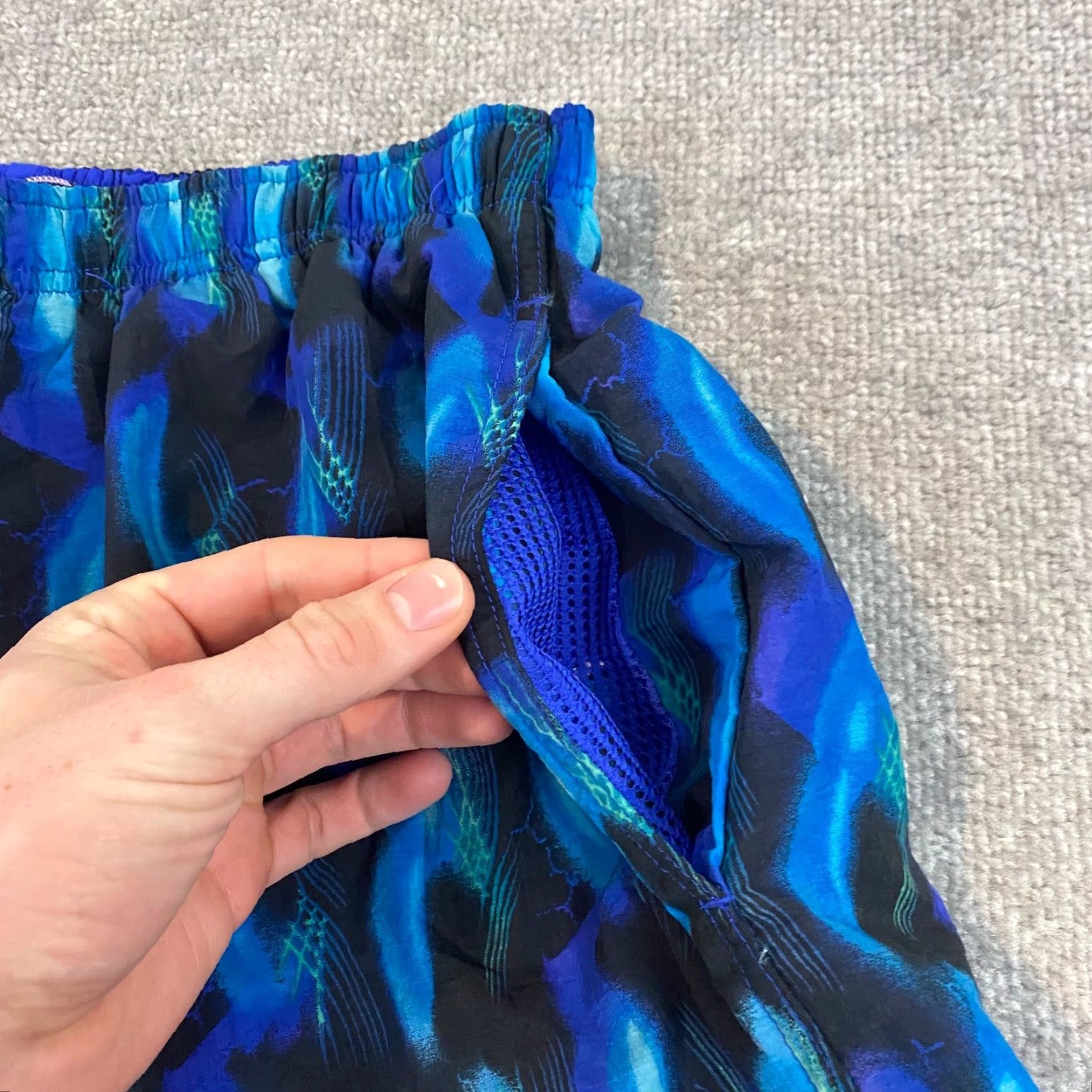 Speedo Speedo Men's Bottom Trunks 7" Lined Blue Geometric Beach Short 90s Size US 31 - 6 Thumbnail