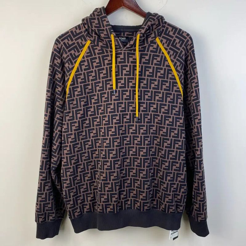 Fendi Fendi Brown Cotton F Logo Hoodie for Men 0089 Size US L / EU 52-54 / 3 - 1 Thumbnail