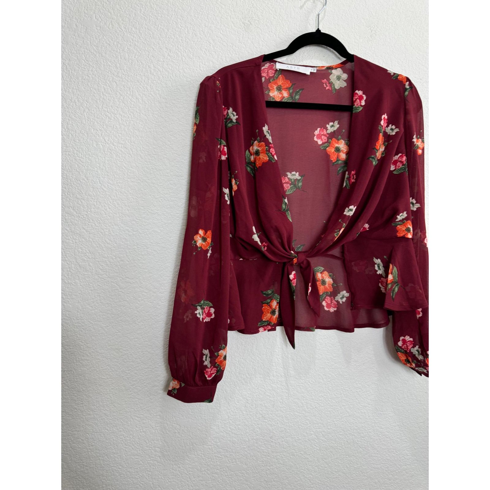 Other Women's Sheer Long Sleeve Blouse Top Maroon Medium Size M / US 6-8 / IT 42-44 - 8 Thumbnail