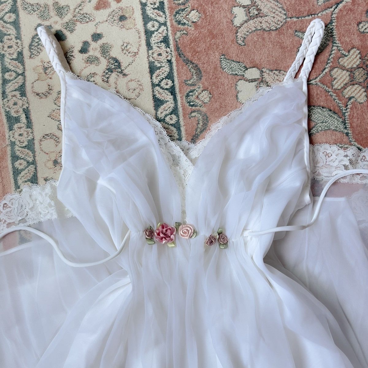 image of Vintage Romantic White Slip Dress (Xs-S), Women's (Size Small)