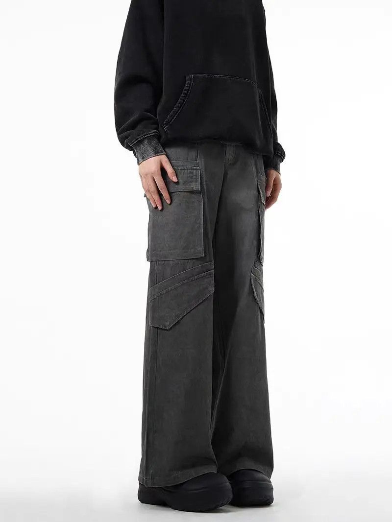 image of Vintage Washed Multi-Pocket Cargo Jeans in Grey, Men's (Size 32)