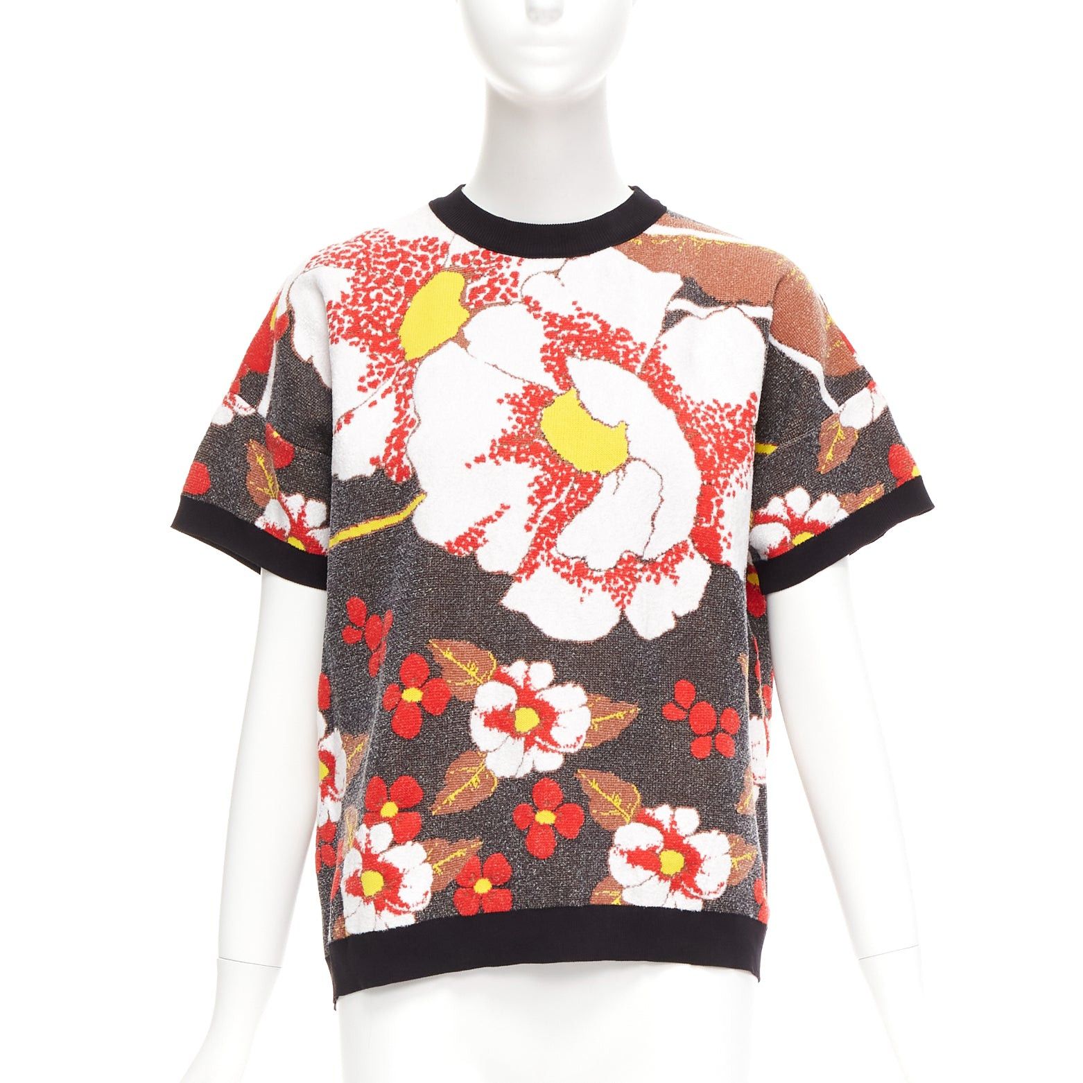 Image of Marni Japanese Blossom Floral Jacquard Boxy Knitted Sweater Top It38 Xs, Women's