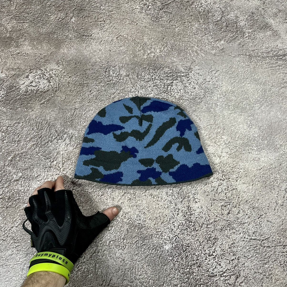 Vintage Vintage 90s Camo Knit Beanie Blue Black Mohair Knit Punk OS Size ONE SIZE - 1 Thumbnail