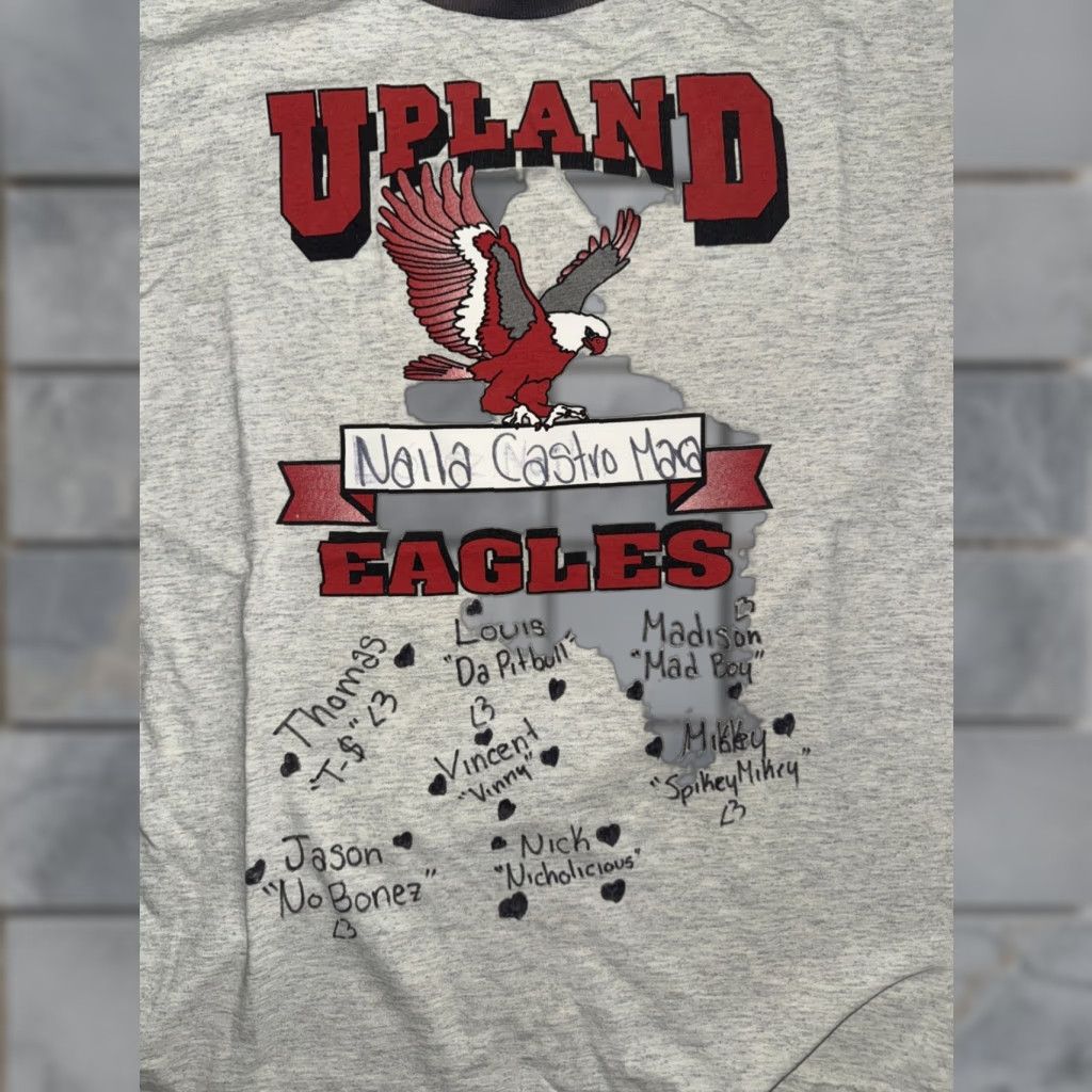 Vintage VINTAGE Upland Eagles PE T-Shirt Two Tone Ringer Gray Medium USA Made Heavyweight Cotton Mens Graphic Print 90s Athletic Vintage Size US M / EU 48-50 / 2 - 1 Thumbnail