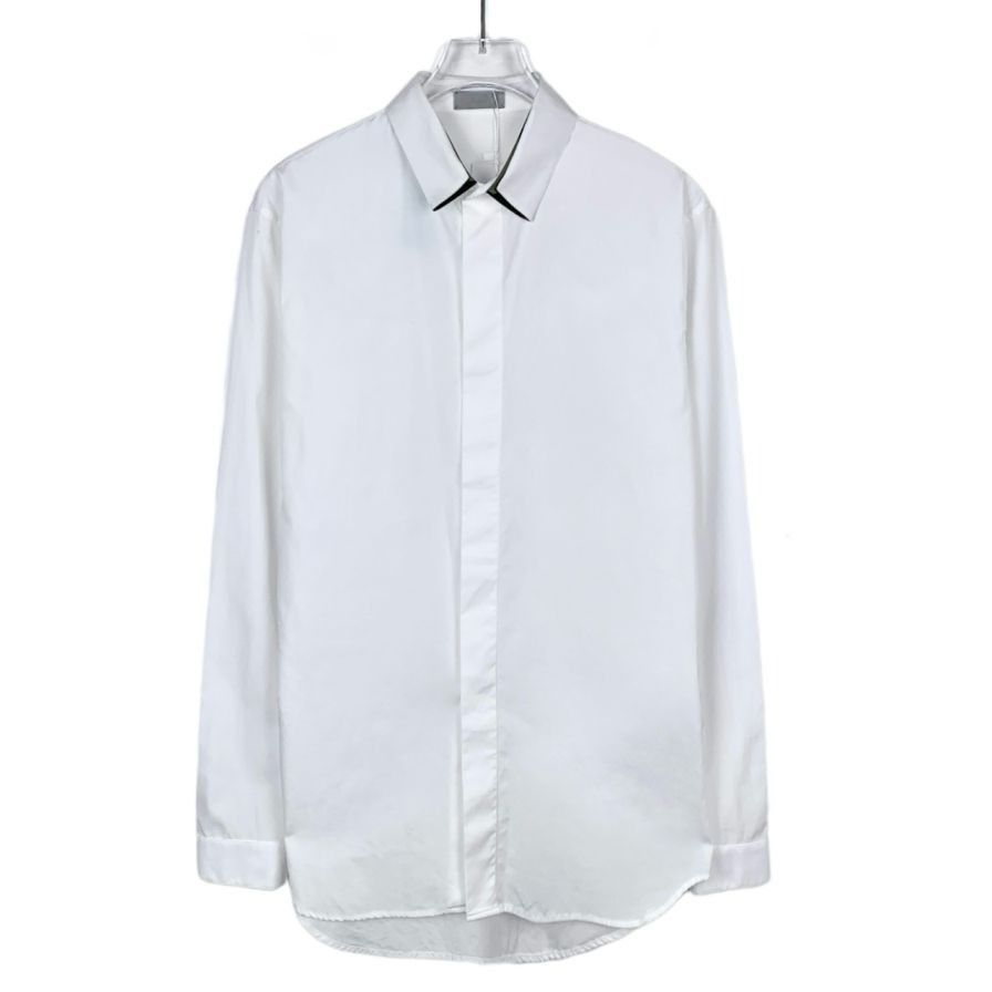 Dior Dior Mens White Cotton Long-Sleeved Shirt With Black Lapel A Size US XXS / EU 40 - 1 Thumbnail