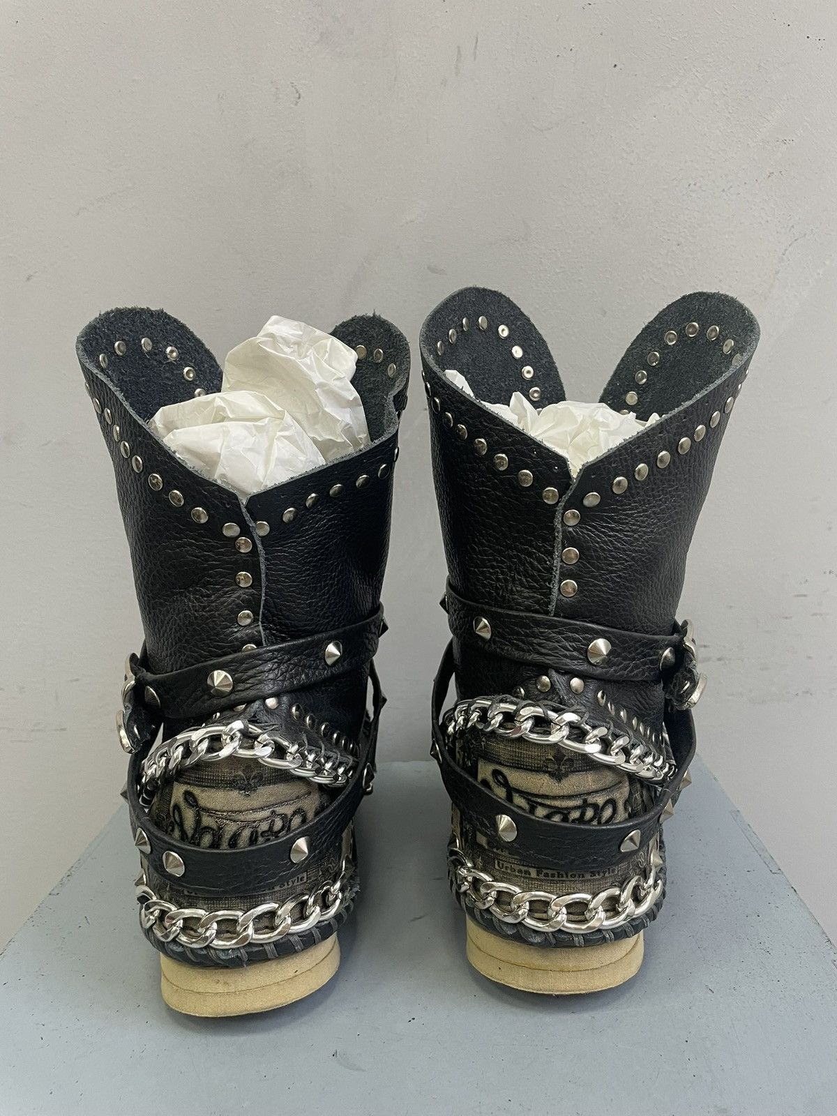 If Six Was Nine Gothic chain studded y2k boots black leather 14thaddiction Size US 5.5 / IT 35.5 - 11 Thumbnail