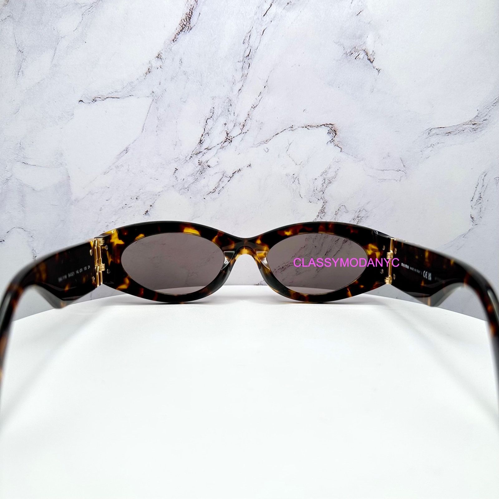 Miu Miu New MIU MIU Sunglasses Brown Tortoise Shell Oval Gold Logo Size ONE SIZE - 18 Thumbnail
