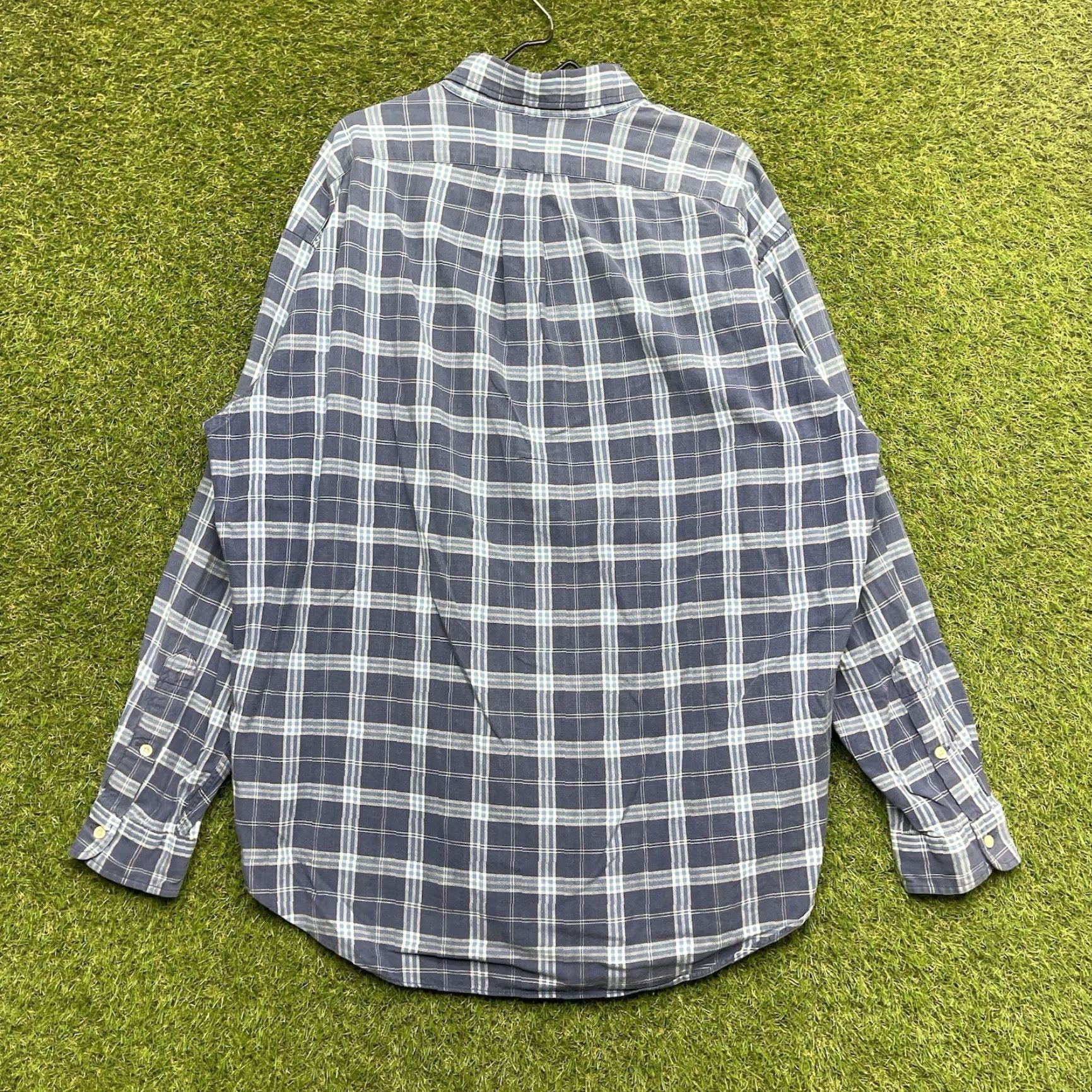 Polo Ralph Lauren VINTAGE Polo Ralph Lauren Button Up Shirt Mens XL Plaid Pony Long Sleeve Dress Blue Size 46R - 2 Thumbnail