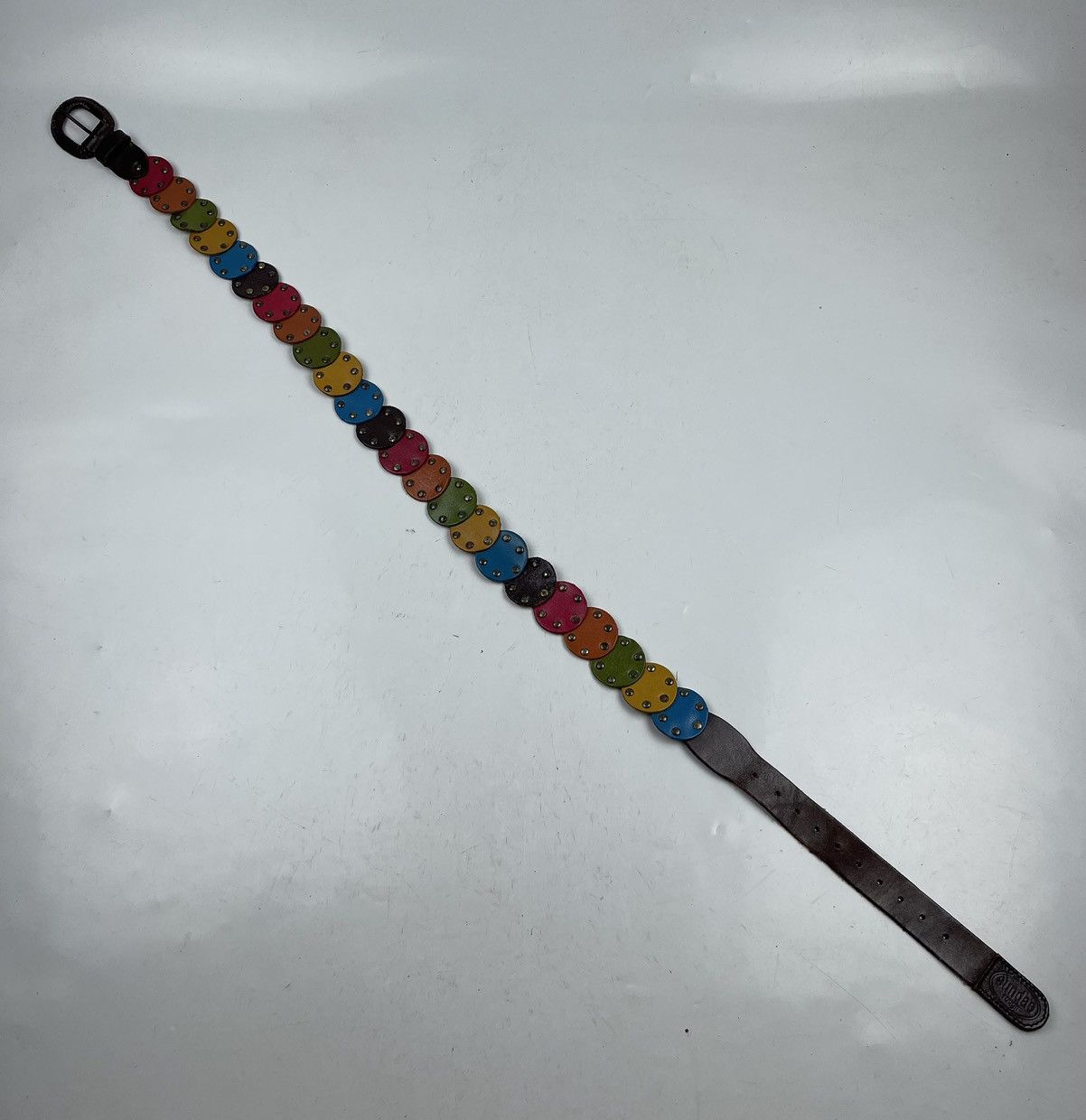 Japanese Brand super rare multicolor studded leather belt tc32 Size 38 - 2 Thumbnail
