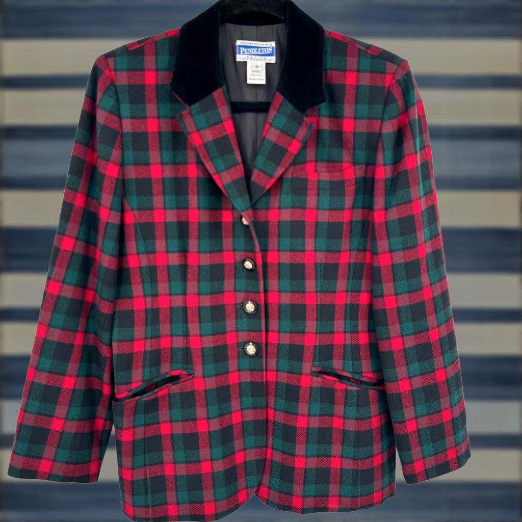 Pendleton Pendleton Blazer Jacket Women's 10 Multi Plaid Wool Notch Lapel Button Front Size L / US 10 / IT 46 - 1 Thumbnail