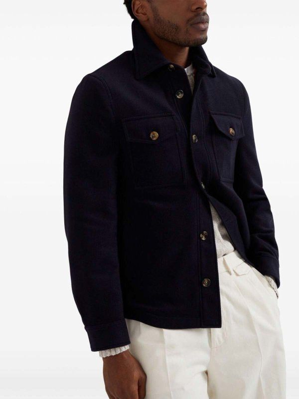 Brunello Cucinelli o1w1db10226 Rev Wr Cash Outerwear in Navy Blue Size US L / EU 52-54 / 3 - 3 Thumbnail