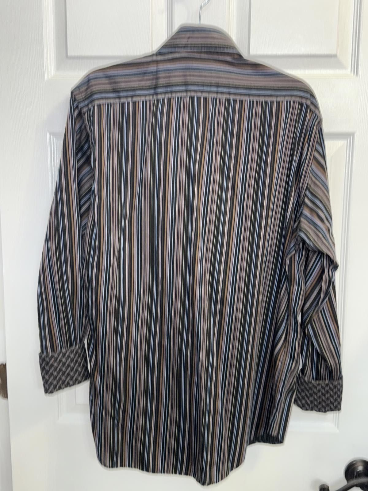 Thomas Dean Thomas Dean Men's Striped Contrast Cuff Multicolored Shirt L Size US L / EU 52-54 / 3 - 2 Thumbnail