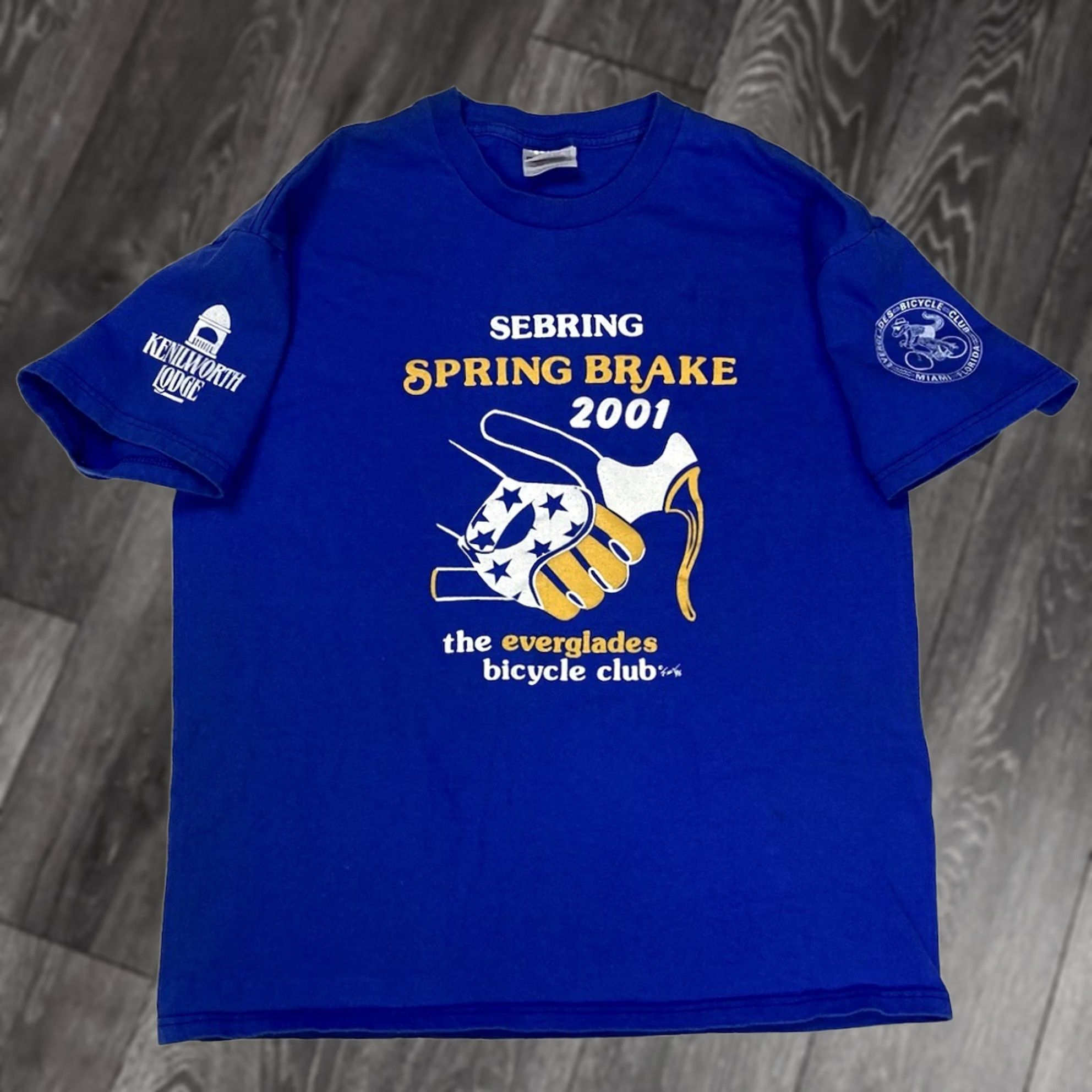 Hanes VINTAGE Hanes T-Shirt Men Large Blue Everglades Bicycle Club Sebring Spring Break 2001 Logo Graphic Print Sports Event Size US L / EU 52-54 / 3 - 1 Thumbnail