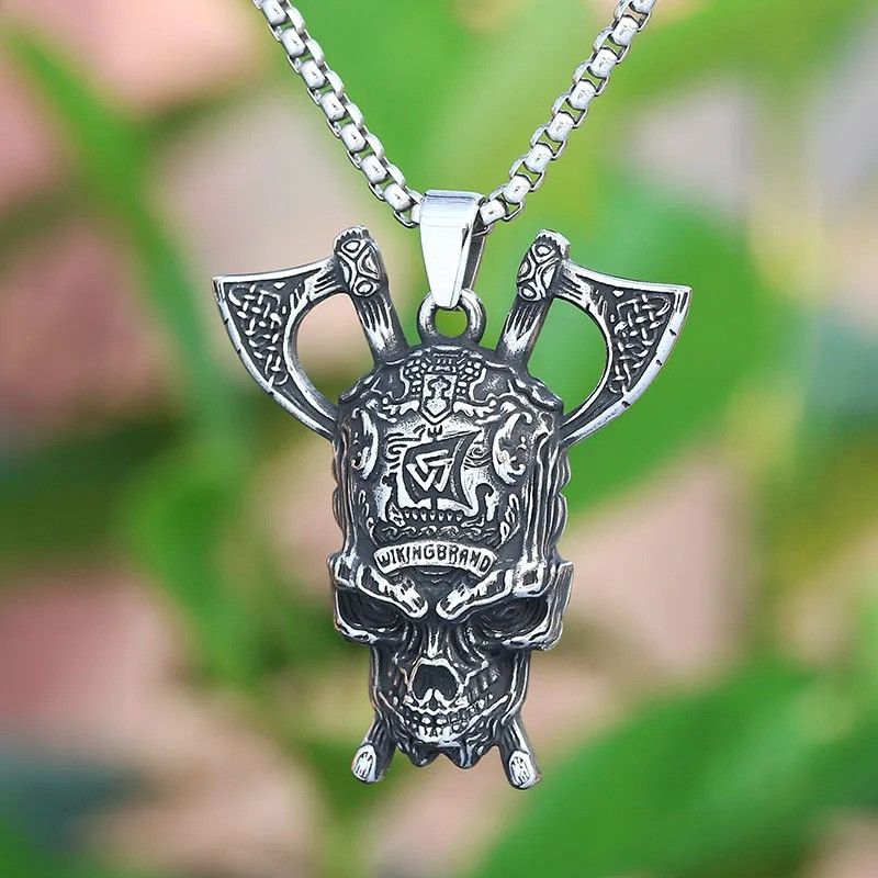 Jewelry Skull With Axe Pendant Necklace 2025 in Silver, Men's
