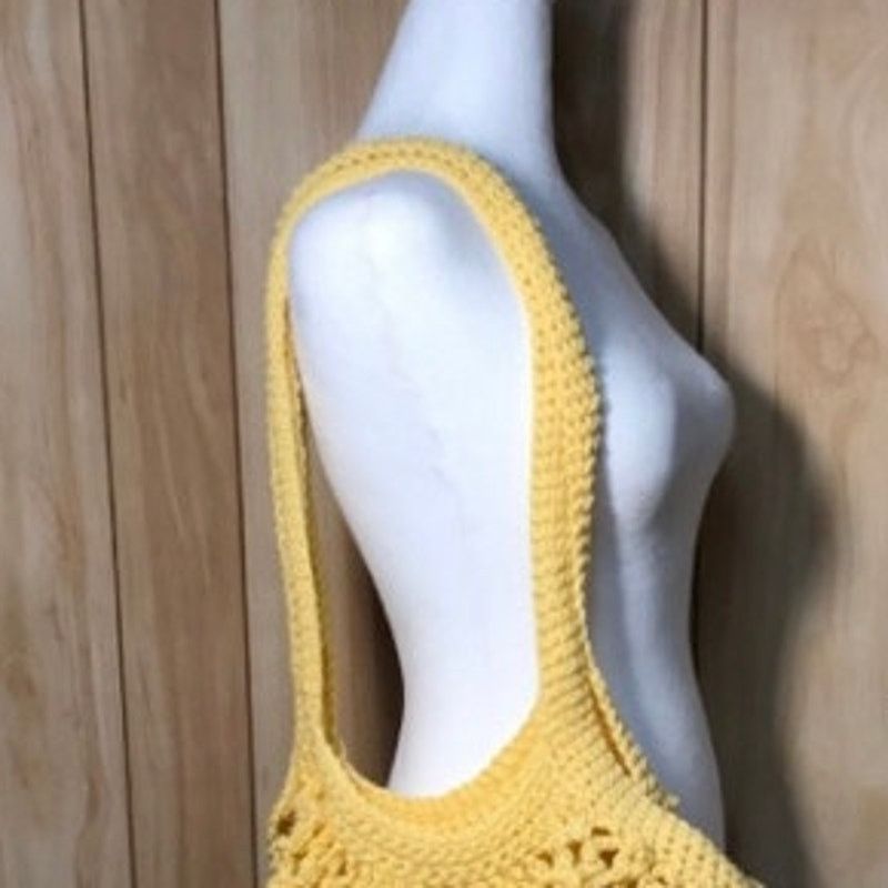 Handmade Yellow Handmade Crocheted Medium Mesh Market Bag by Dawny Size ONE SIZE - 3 Thumbnail