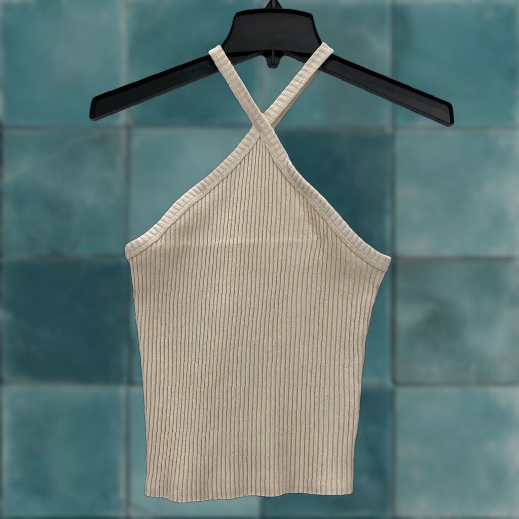Anthropologie T.La Anthropologie Women’s XS Ivory Ribbed Halter Neck Tank Top NWT Y2K XS Tank Women’s Clothing Size XS / US 0-2 / IT 36-38 - 1 Thumbnail