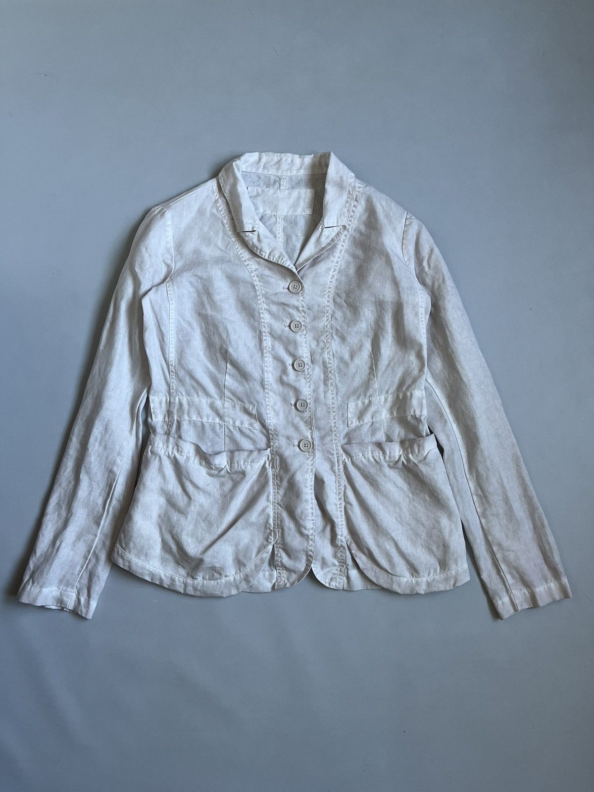 RUNDHOLZ Black Label Women White Linen Faded Pocket Blazer