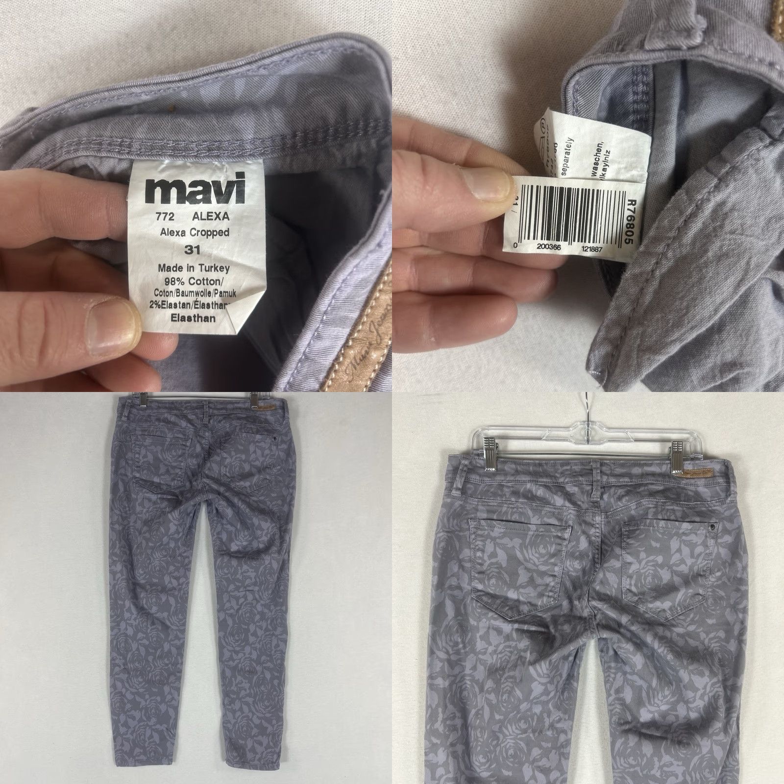 Mavi MAVI Alexa Croppes Ankle Jeans Womens 31 Gray Floral Skinny Denim Shirt Information? Size 24" / US 00 / IT 34 - 8 Thumbnail
