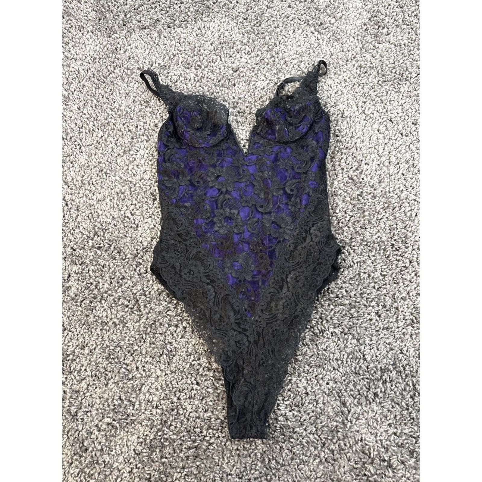 Victoria's Secret VINTAGE Victoria's Secret Gold Label Teddy Black Purple M Lace & Satin 80s 90s Womens Nightwear Lace Satin M Black Velvet? Size ONE SIZE - 2 Thumbnail
