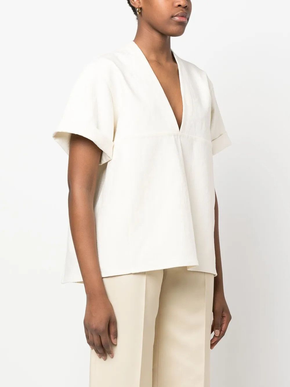 Jil Sander o1y1025 V-Neck T-Shirt in Ivory Size S / US 4 / IT 40 - 2 Thumbnail