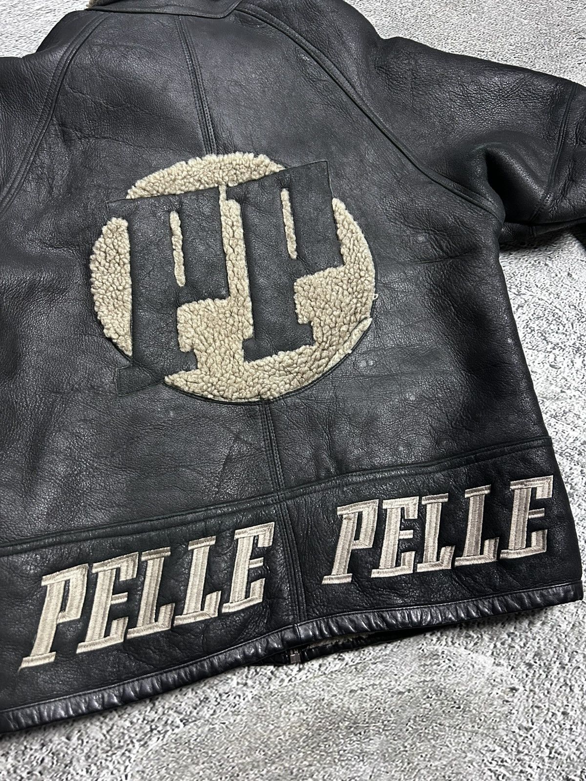 Marc Buchanan Pelle Pelle leather jacket sherpa fur black big logo 90s Size US XL / EU 56 / 4 - 2 Thumbnail