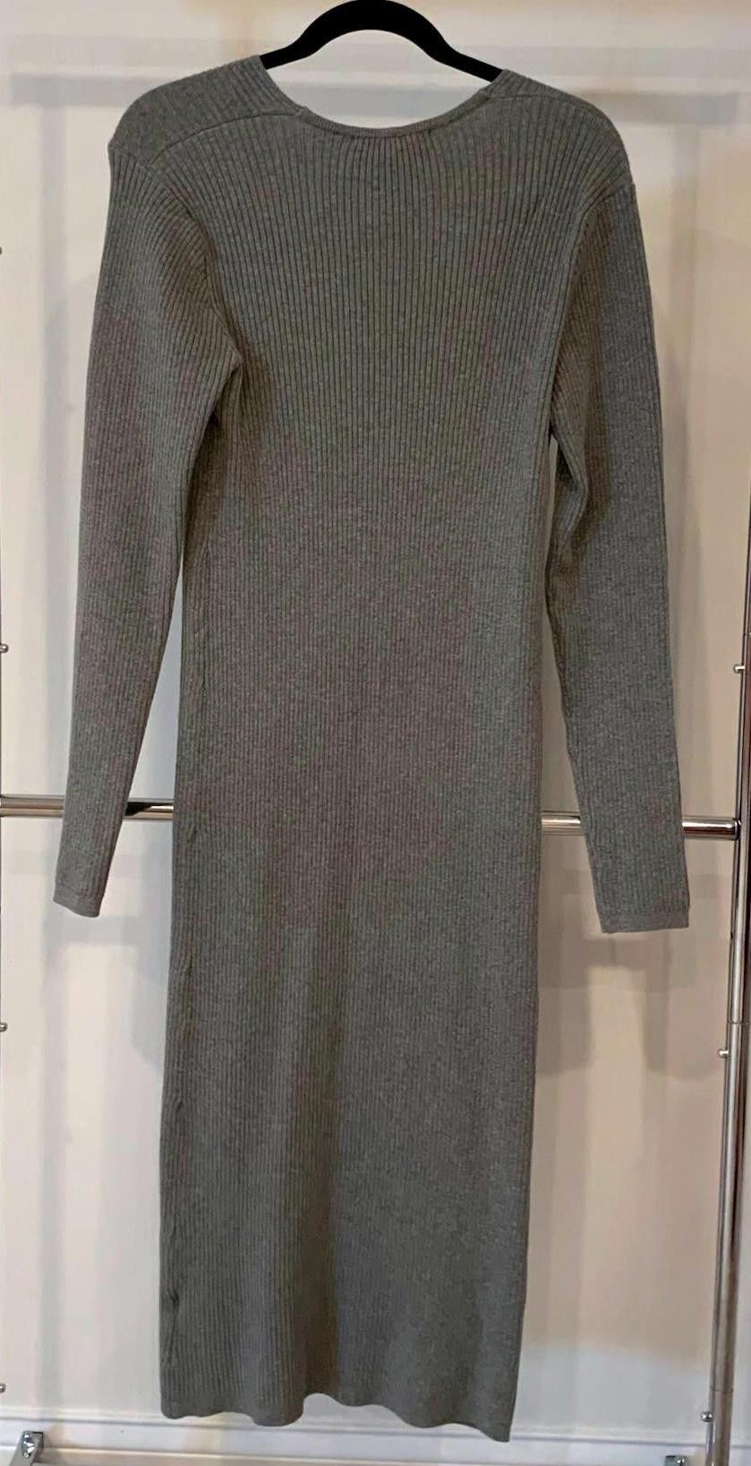 Designer Lovestitch Women's Ribbed Knit Midi Dress - Size L - Gray Size L / US 10 / IT 46 - 2 Thumbnail
