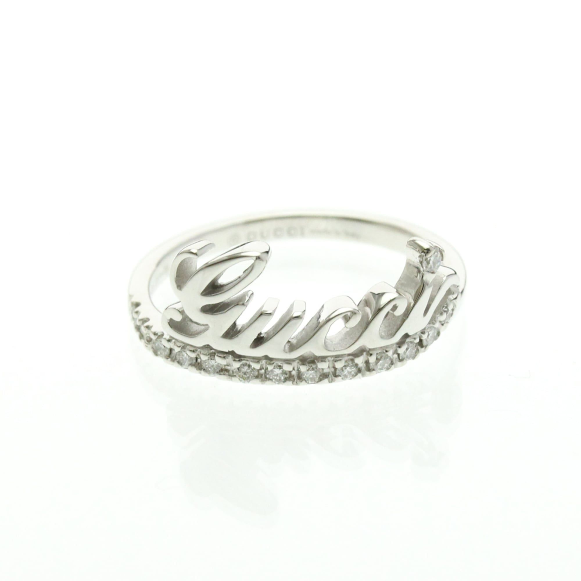Gucci Gucci Logo Signature Diamond Ring White Gold (18K) Fashion Diamond Band Ring Silver Size ONE SIZE - 1 Thumbnail