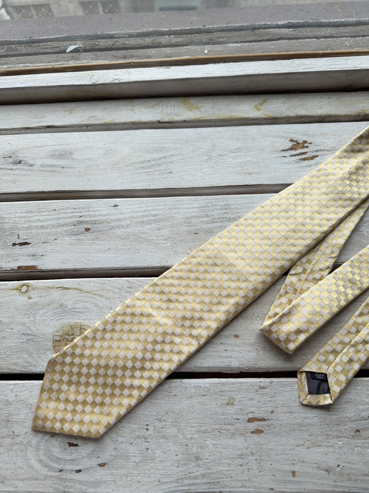Karl Lagerfeld Vintage Lagerfeld Silk Tie Yellow Checkered Pattern Italy Size ONE SIZE - 2 Thumbnail