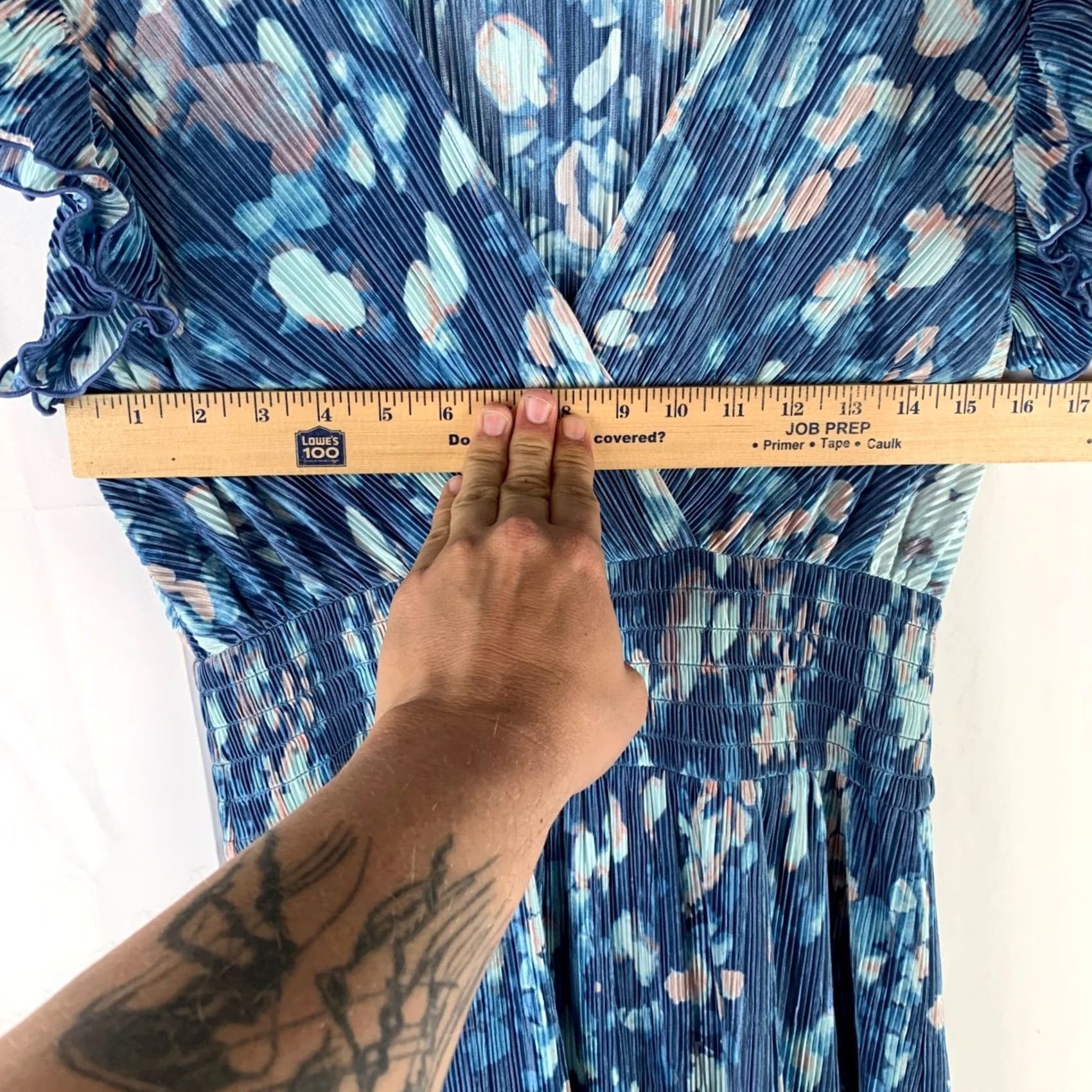 Vintage VINTAGE Chelsea 28 Maxi Dress Womens Medium Blue Abstract Floral Pleated Ruffle Sleeve Size M / US 6-8 / IT 42-44 - 6 Thumbnail