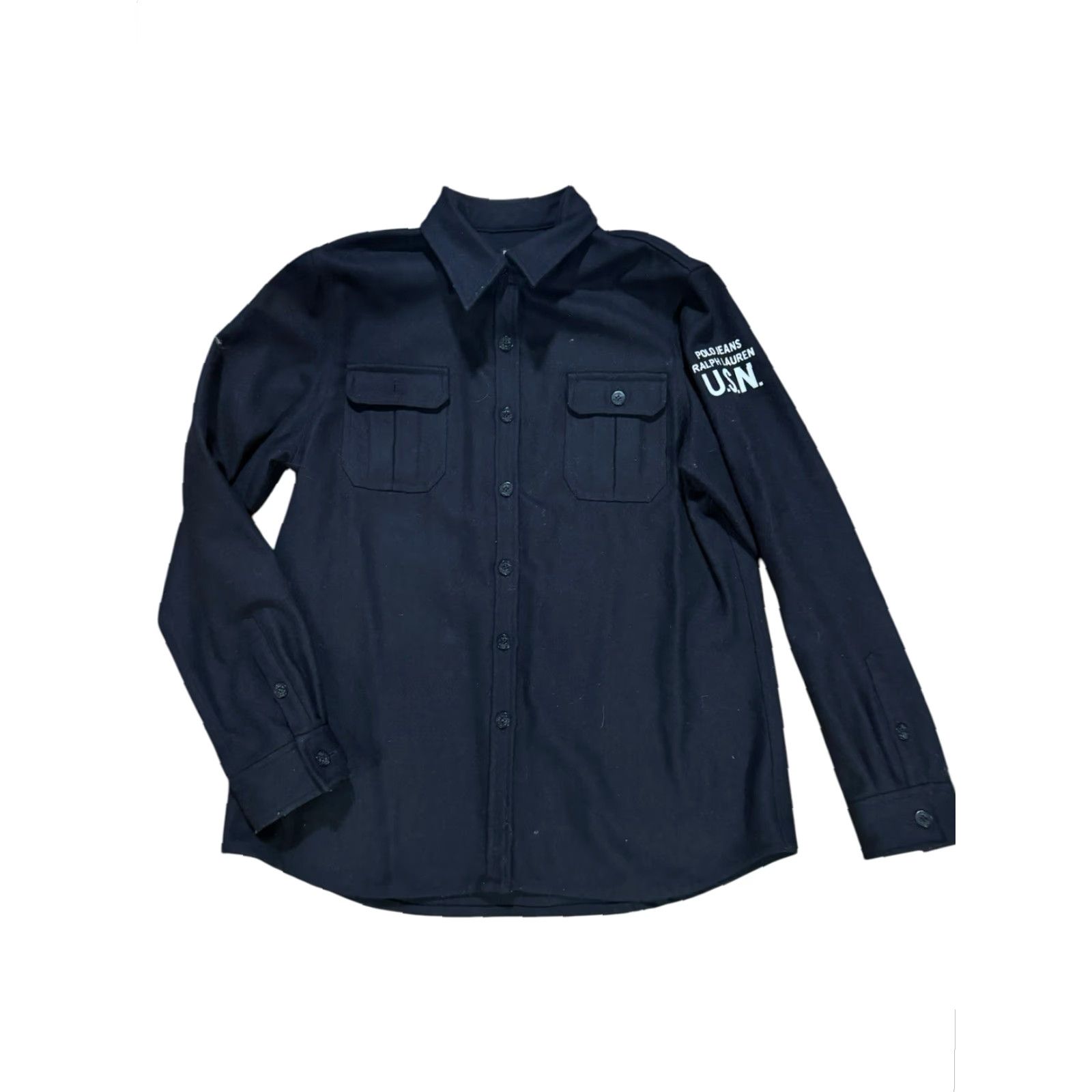 Ralph Lauren VINTAGE Ralph Lauren Polo Jeans Co Shirt XL Blue Wool Blend Overshirt Men’s Button-Up Collared Long Sleeve Pockets USA Size US XL / EU 56 / 4 - 2 Thumbnail