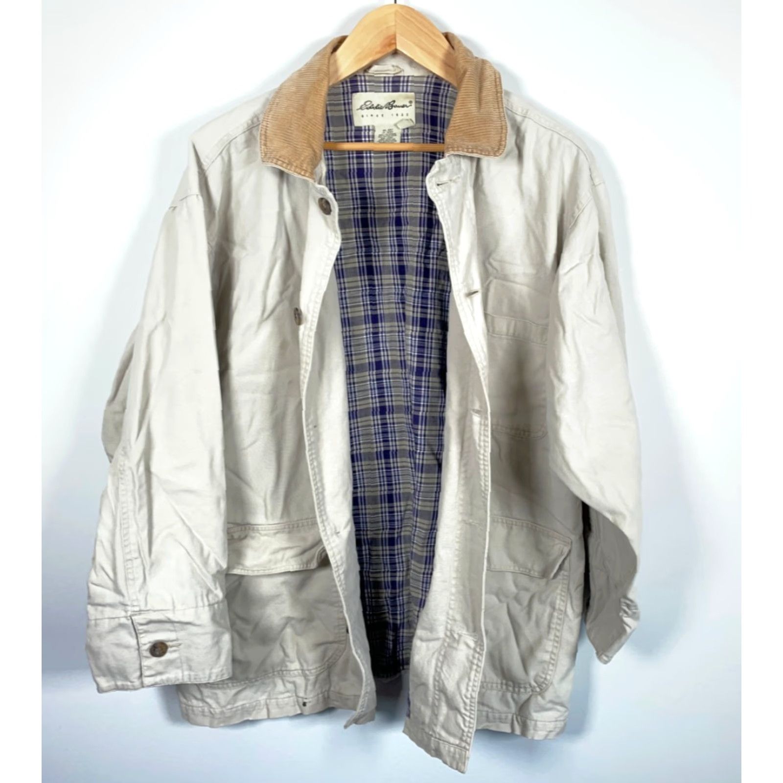 Eddie Bauer Eddie Bauer Lined Canvas Chore Jacket Men's Large Beige Corduroy Collar Size US L / EU 52-54 / 3 - 2 Thumbnail
