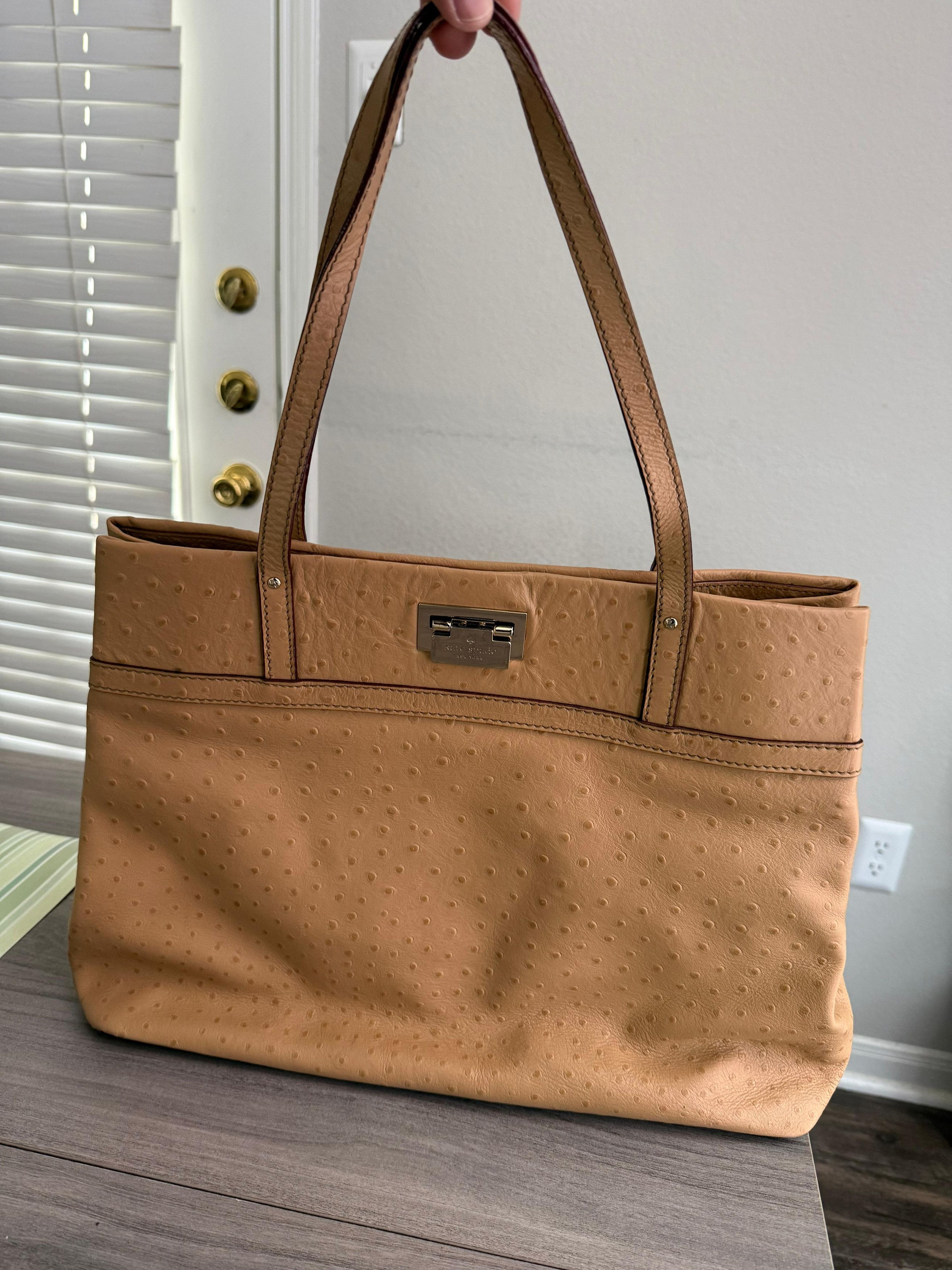 Kate Spade Kate Spade Gabrielle Tote Tan Ostrich-Embossed Leather Size ONE SIZE - 1 Thumbnail