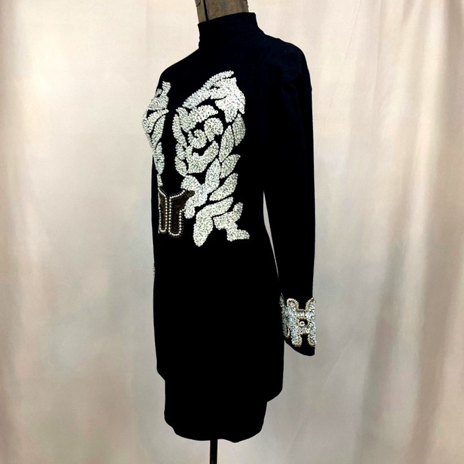 Vintage Womens (S/M) 90s Beaded Bodycon Cocktail Dress Mini Mobwife Size S / US 4 / IT 40 - 8 Thumbnail