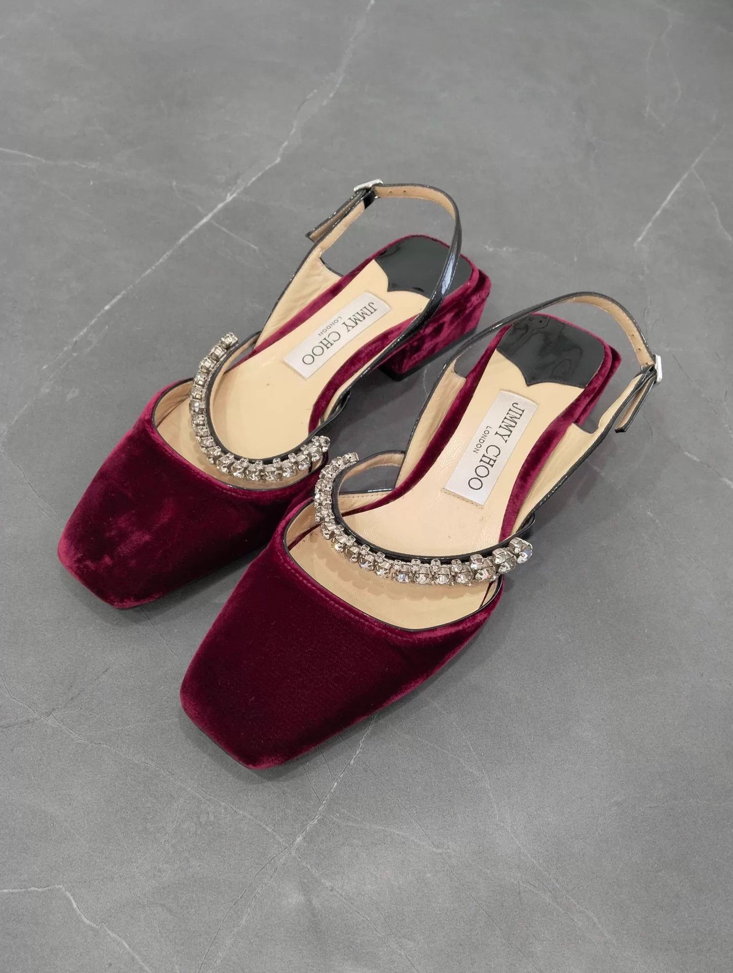 Jimmy Choo Jimmy Choo Burgundy Velvet Crystal Pumps Women's 35.5 Size US 5 / IT 35 - 1 Thumbnail