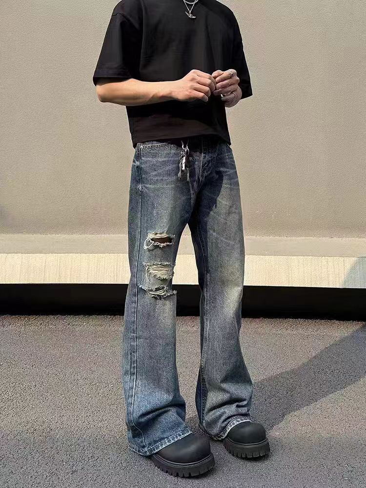 Japanese Brand × Jean Vintage ripped straight high street micro flare jeans Size US 34 / EU 50 - 1 Thumbnail