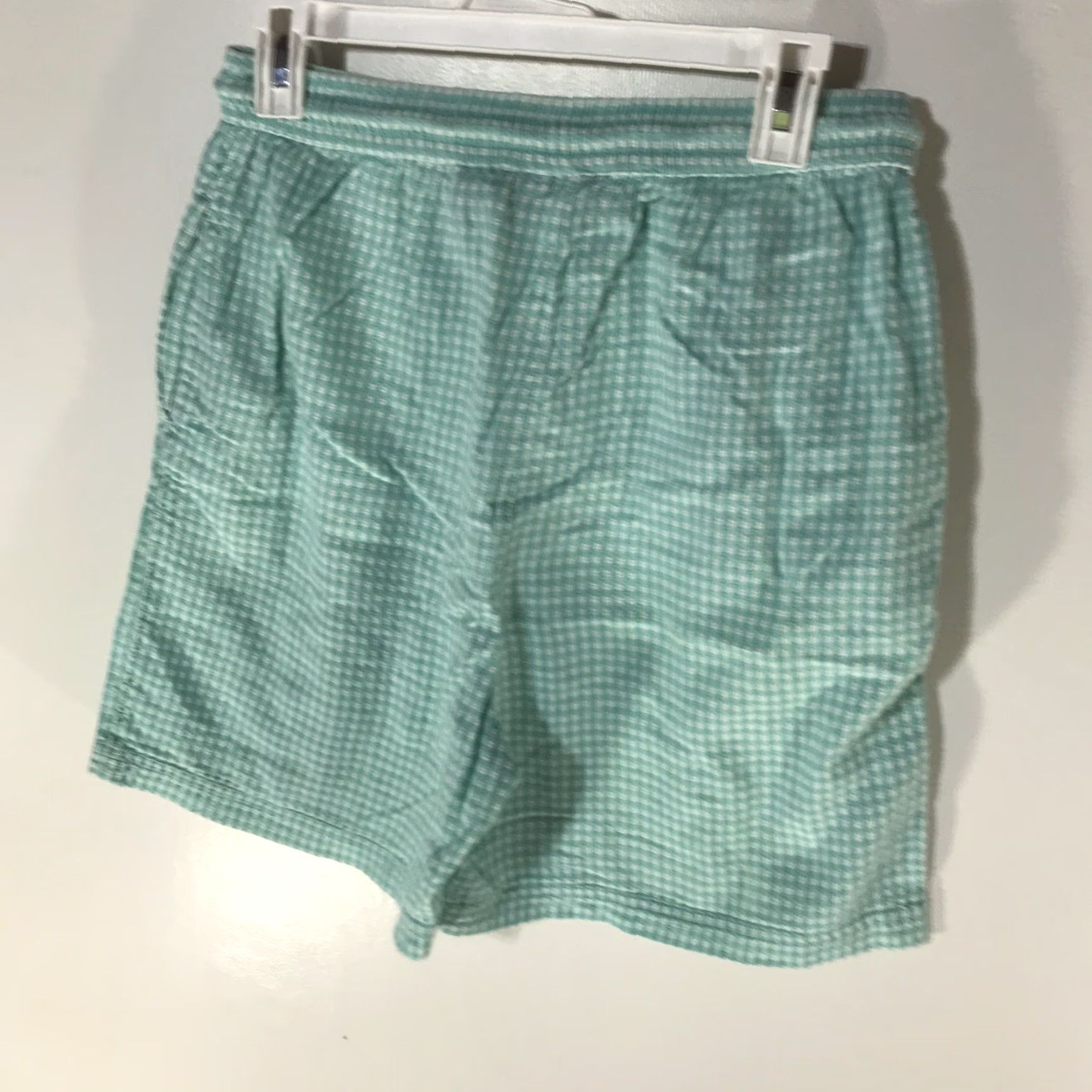 Vintage VINTAGE Mountain Lake Women's Drawstring Checked Shorts Casual Travel Spring Summer Green White Size L Size 36" / US 14 / IT 50 - 2 Thumbnail