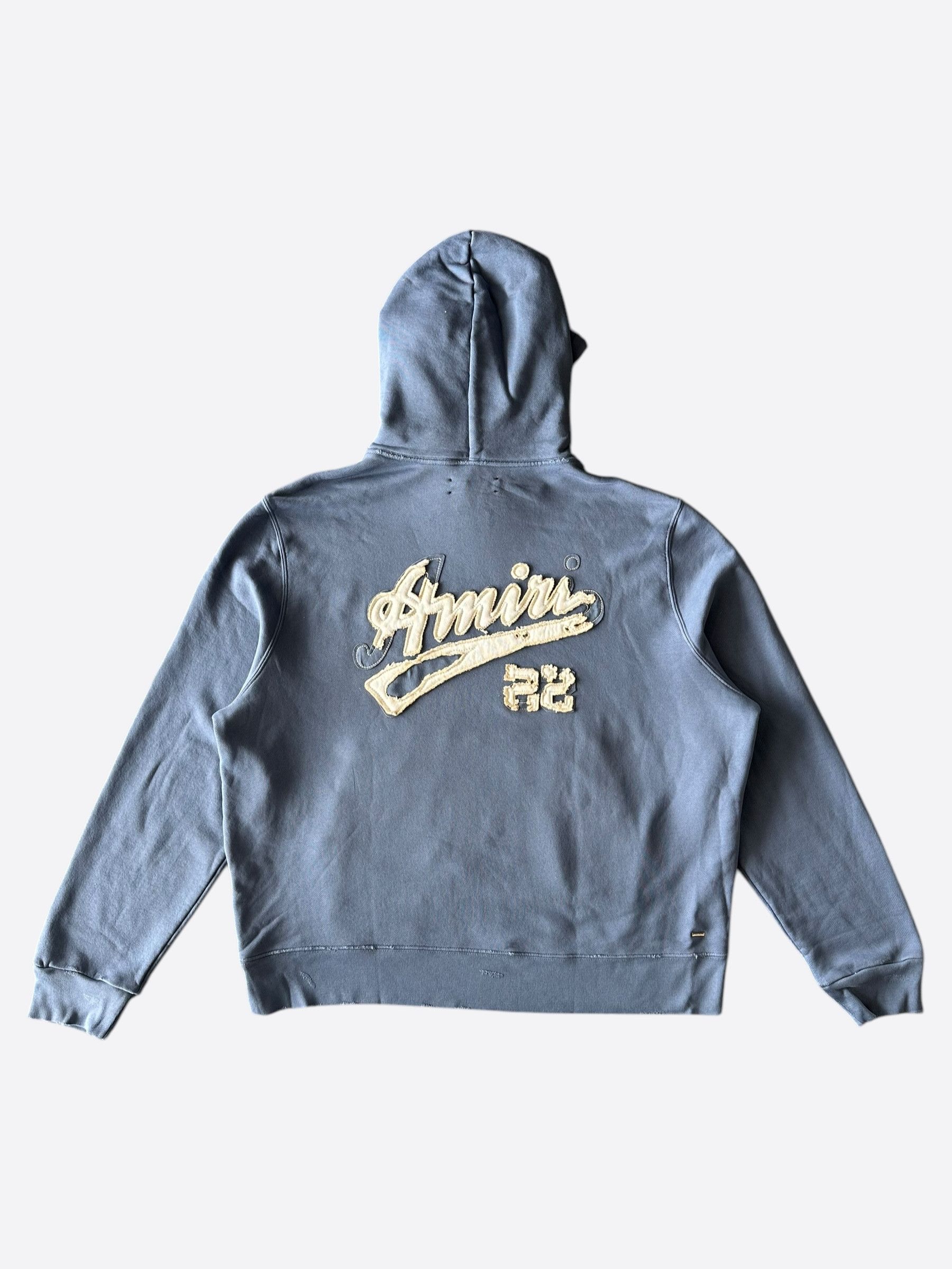 Amiri Amiri Blue & White 22 Distressed Logo Hoodie Size US XL / EU 56 / 4 - 2 Thumbnail