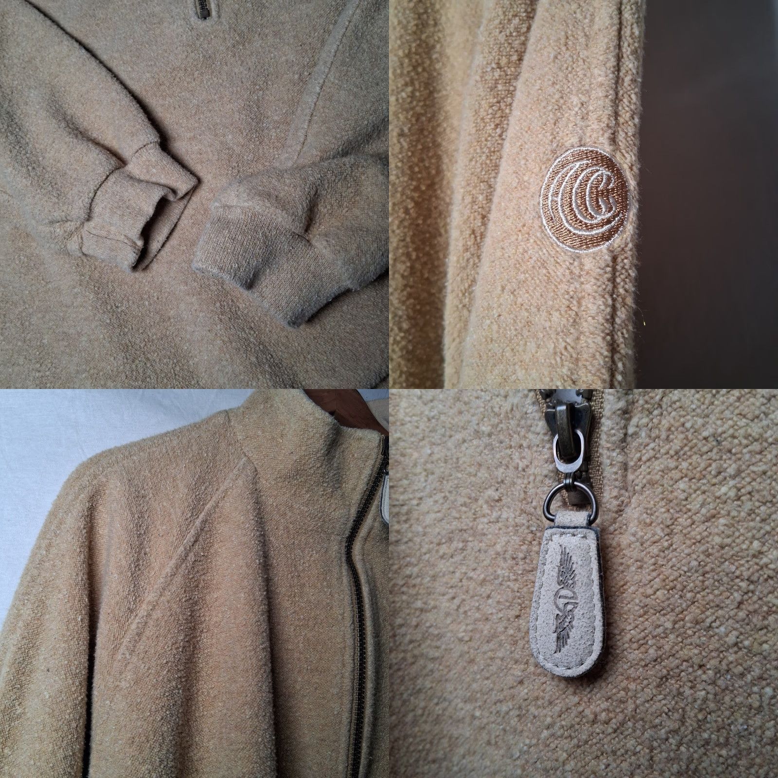 CLOT VINTAGE Straight Down Fleece Jacket Men XL Tan Pullover 1/4 Zip 1/4 Zip Stand-Up Collar Casual Winter USA Made Beige/Tan Terr y Cloth Cotton Blend Size US XL / EU 56 / 4 - 9 Thumbnail