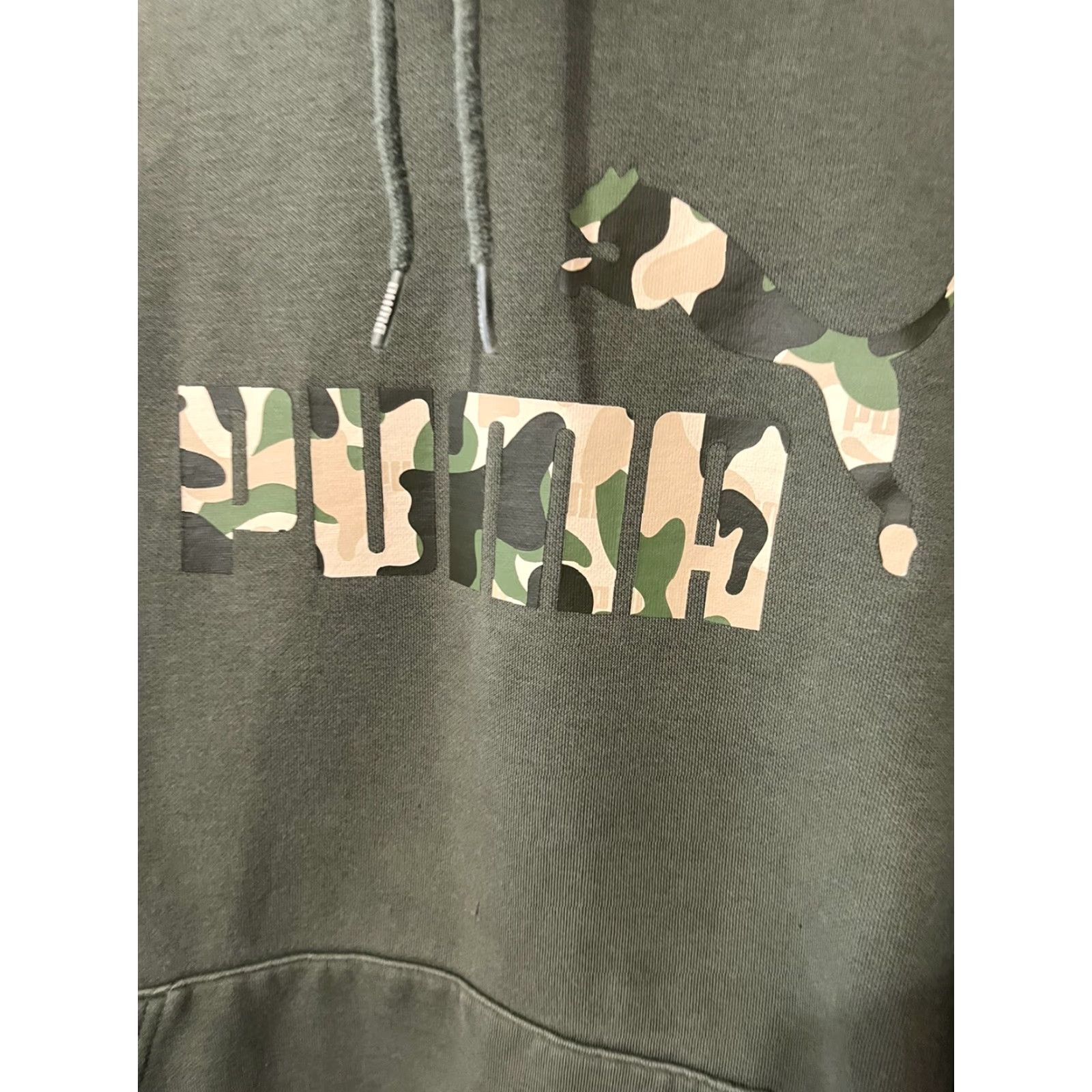 Puma PUMA Logo Hoodie Pullover Sweatshirt M Olive-Green Camouflage | Men | Size M | Cotton Blend Fleece | Regular Fit Size US M / EU 48-50 / 2 - 2 Thumbnail