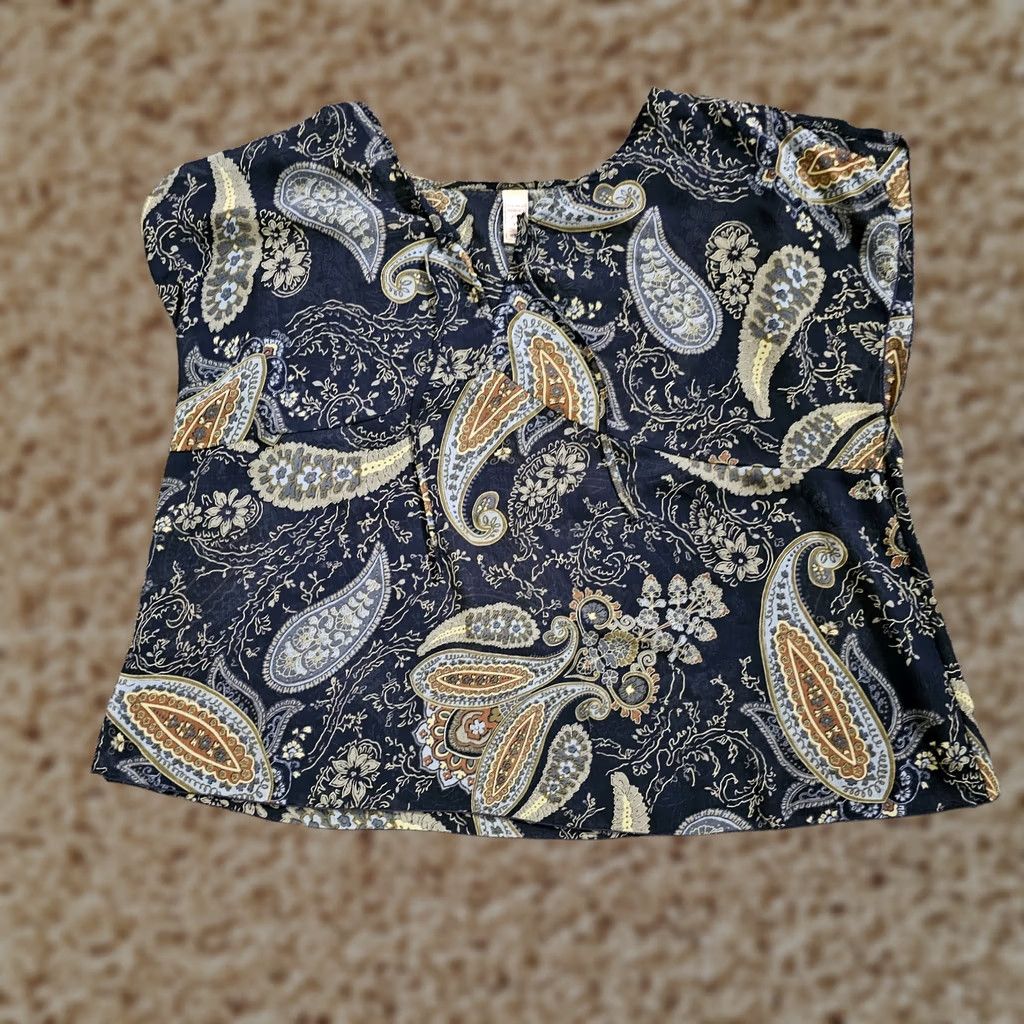 Old Navy VINTAGE Old Navy Top Womens 3X Blue Paisley Short Sleeve Sheer Flowy Career Casual Y2K Blouse Womens Size XXL / US 16-18 / IT 52-54 - 1 Thumbnail