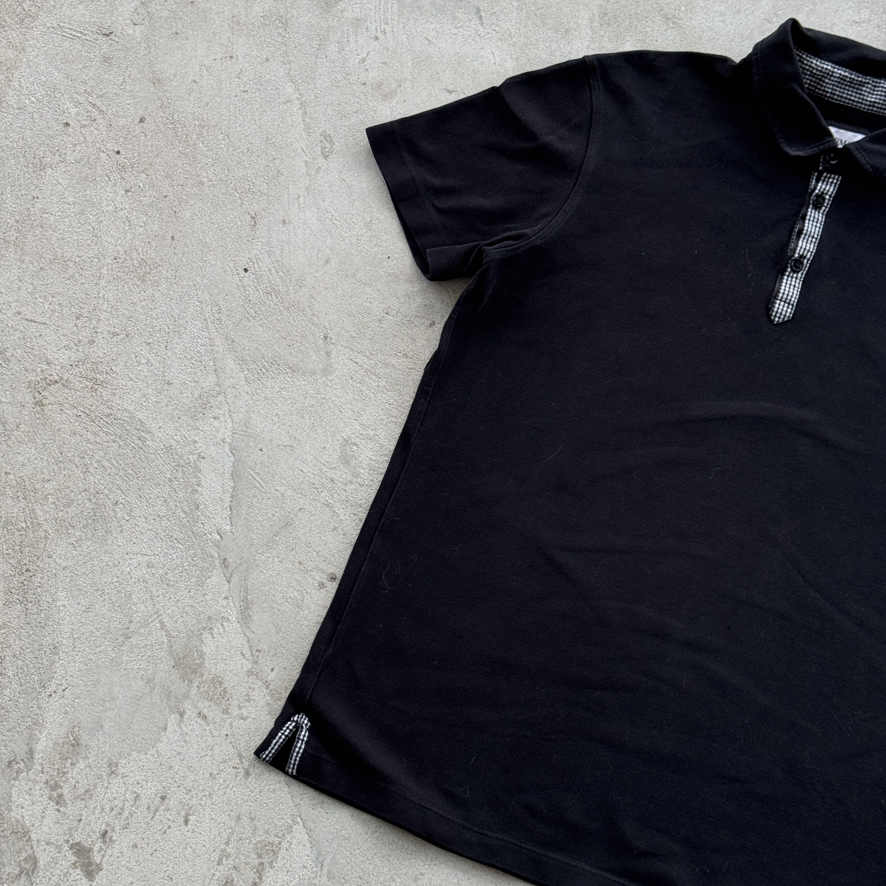 Armani Collezioni Armani Collezioni Black Polo Shirt Gingham Trim Luxury Pique Size US L / EU 52-54 / 3 - 3 Thumbnail