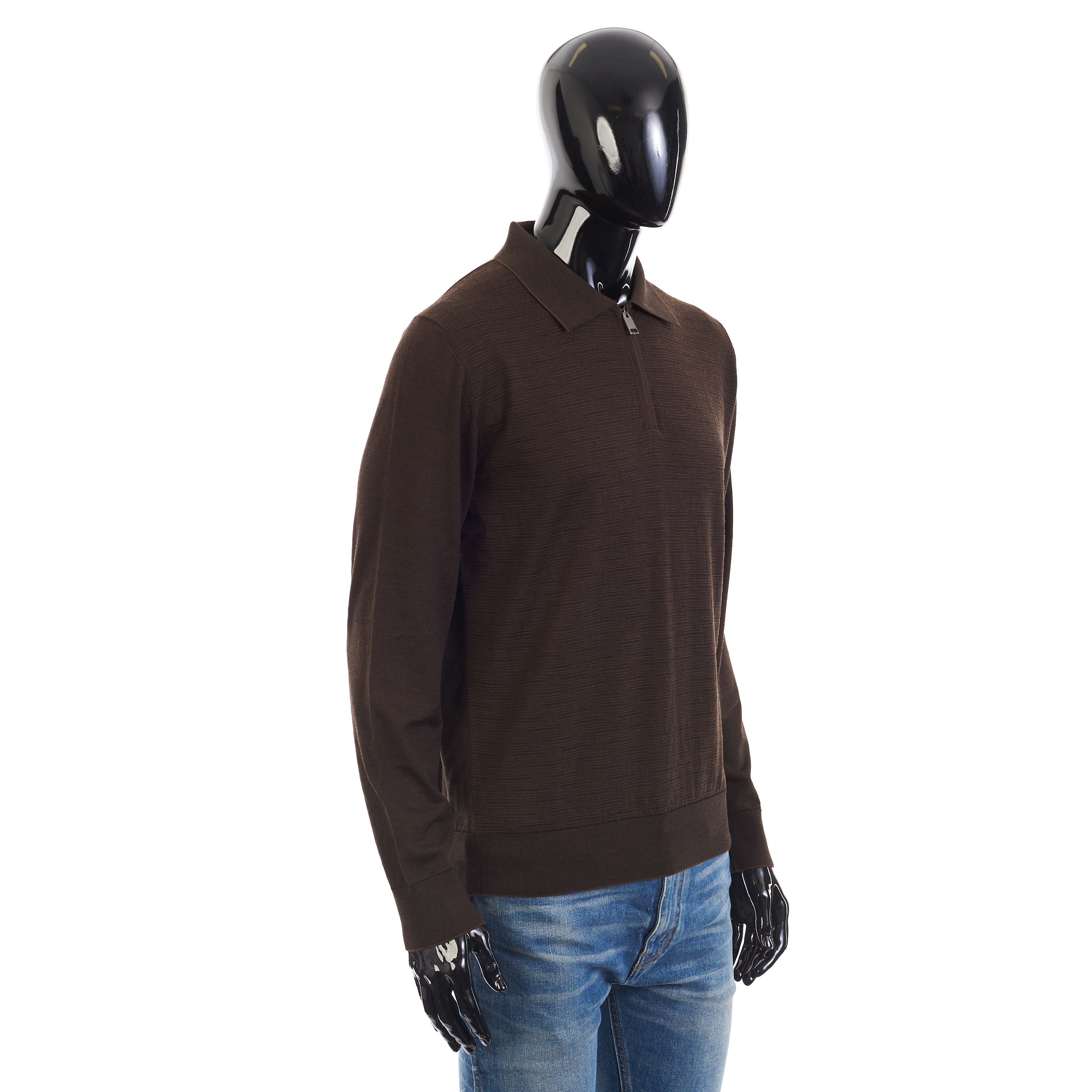 Brioni Polo Sweater With Metal Zip In Brown Wool Size US L / EU 52-54 / 3 - 8 Thumbnail