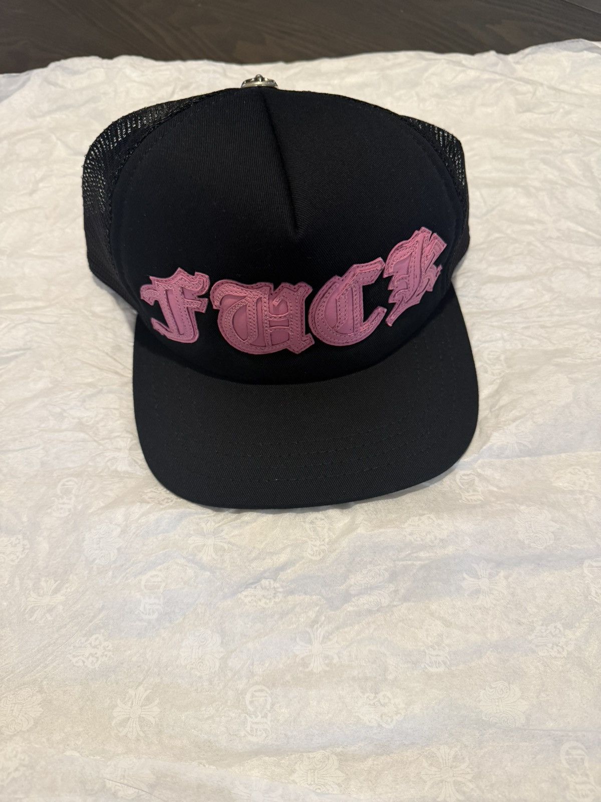 Chrome Hearts Chrome hearts pink fuck trucker hat | Grailed