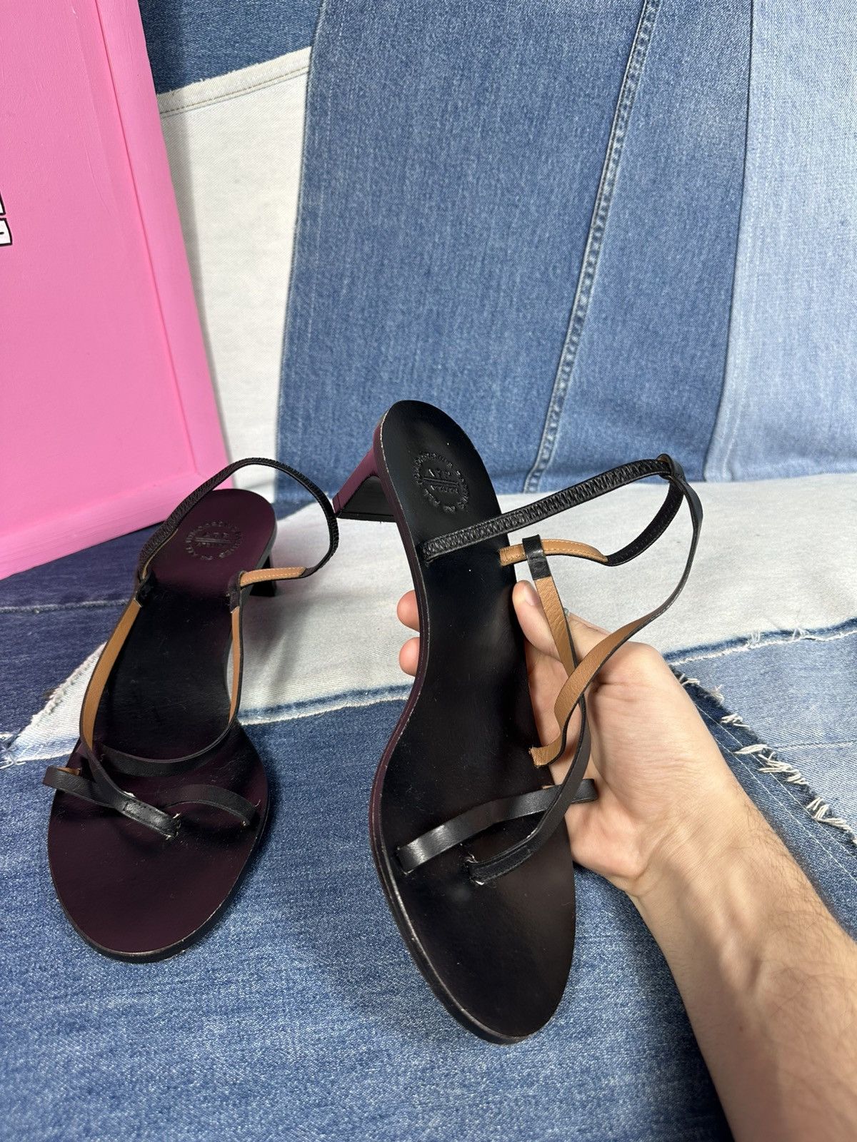 ATP Atelier ATP Atelier Nashi 50 Black Leather Sandals Heels Thin Strap Size US 9 / IT 39 - 11 Thumbnail