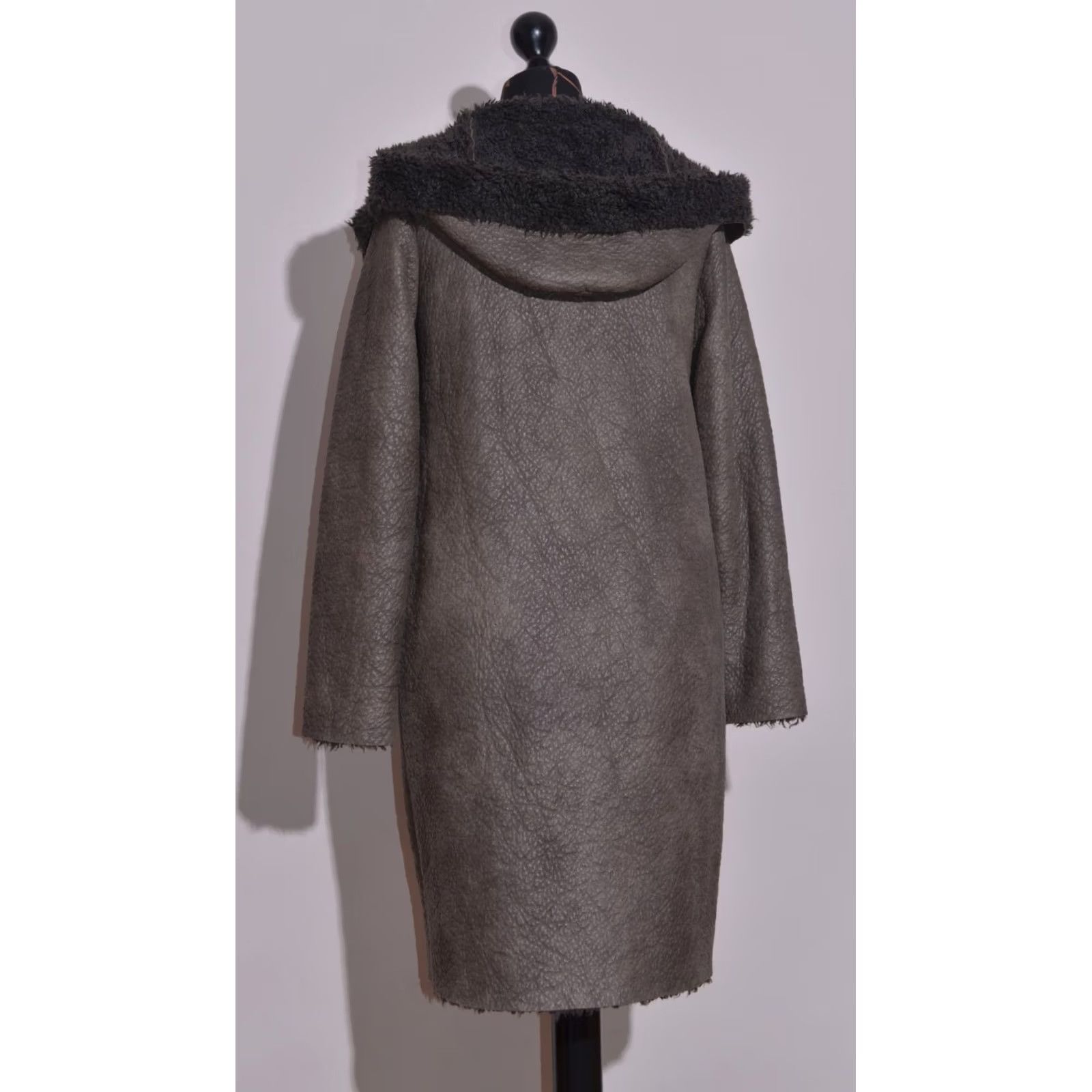 Cop Copine Cop. Copine Shearling Faux Leather Coat Asymmetrical Zip Hooded Jacket Grey 38 S Size S / US 4 / IT 40 - 4 Thumbnail